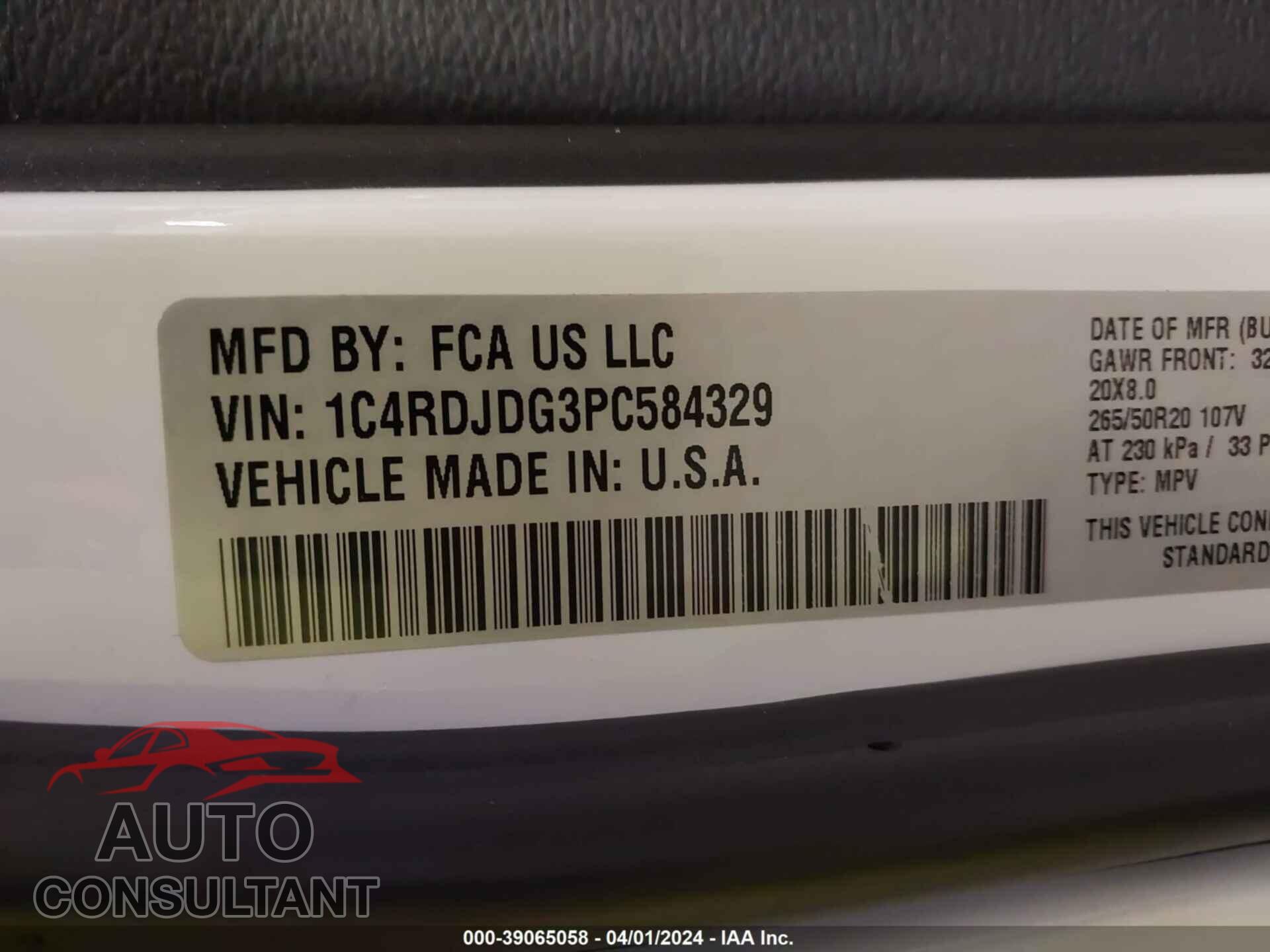 DODGE DURANGO 2023 - 1C4RDJDG3PC584329