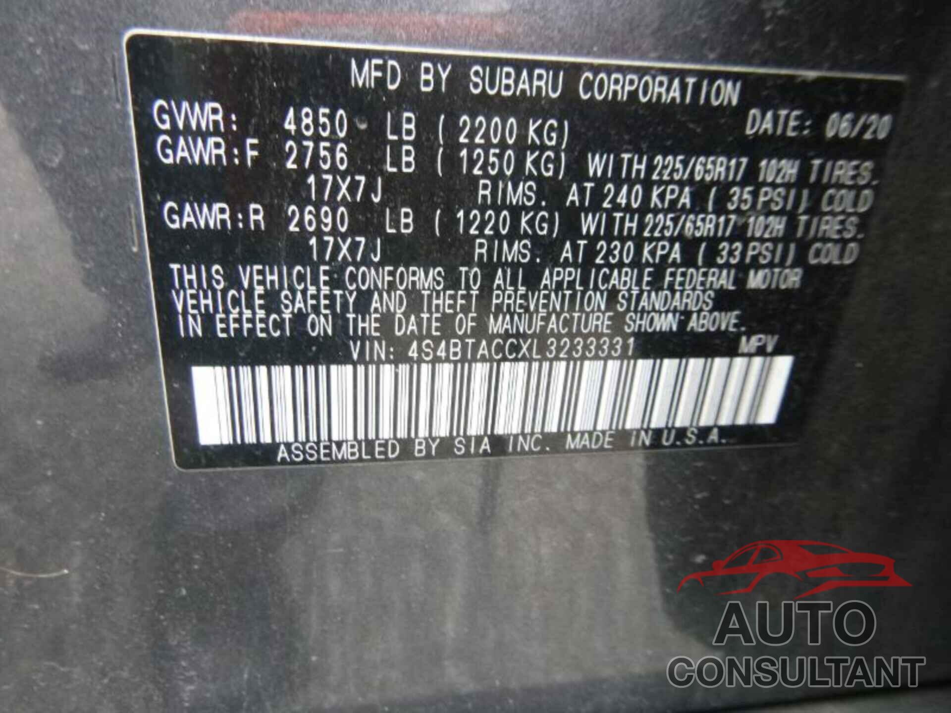SUBARU OUTBACK 2020 - 4S4BTACCXL3233331