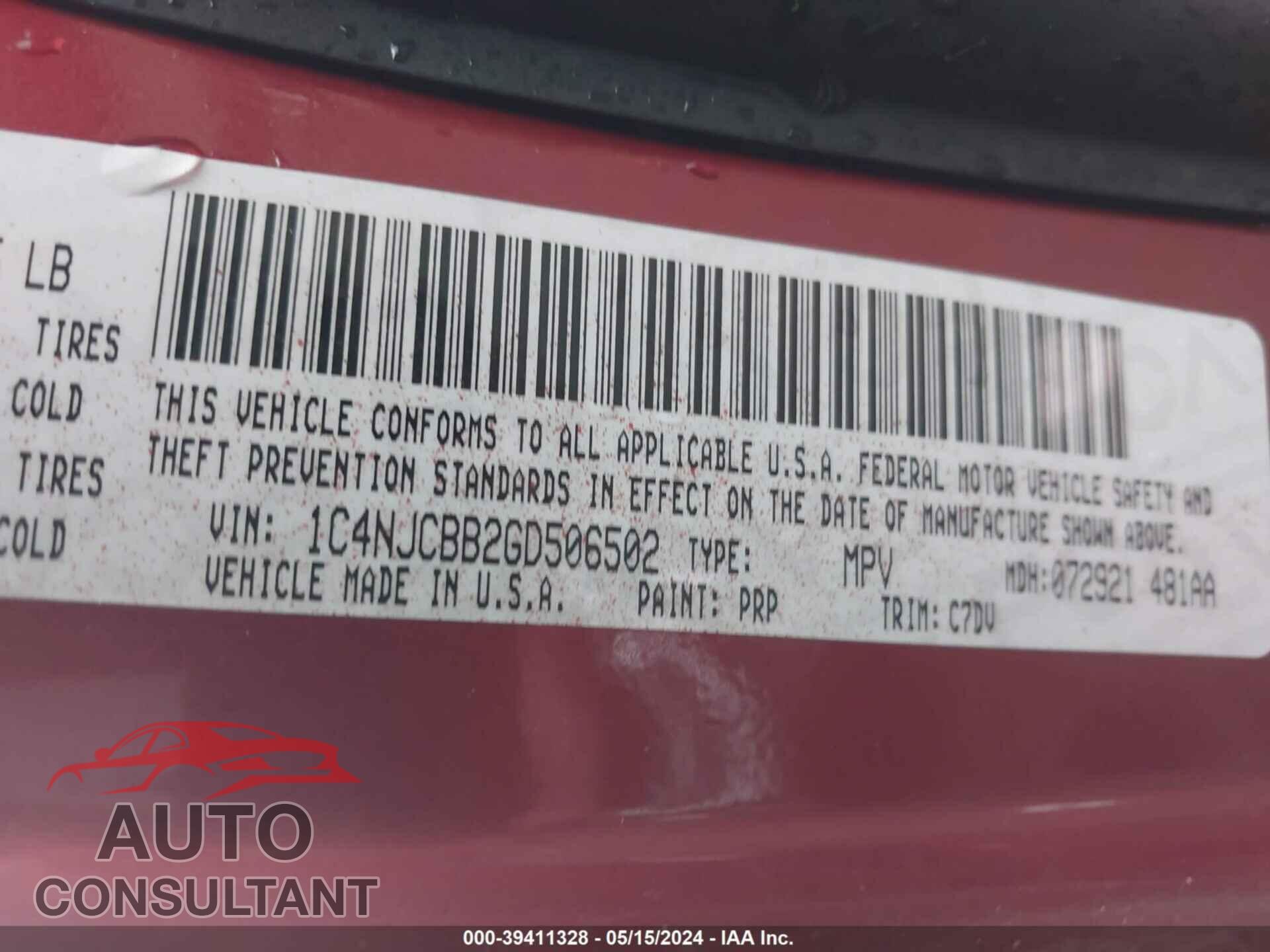 JEEP COMPASS 2016 - 1C4NJCBB2GD506502