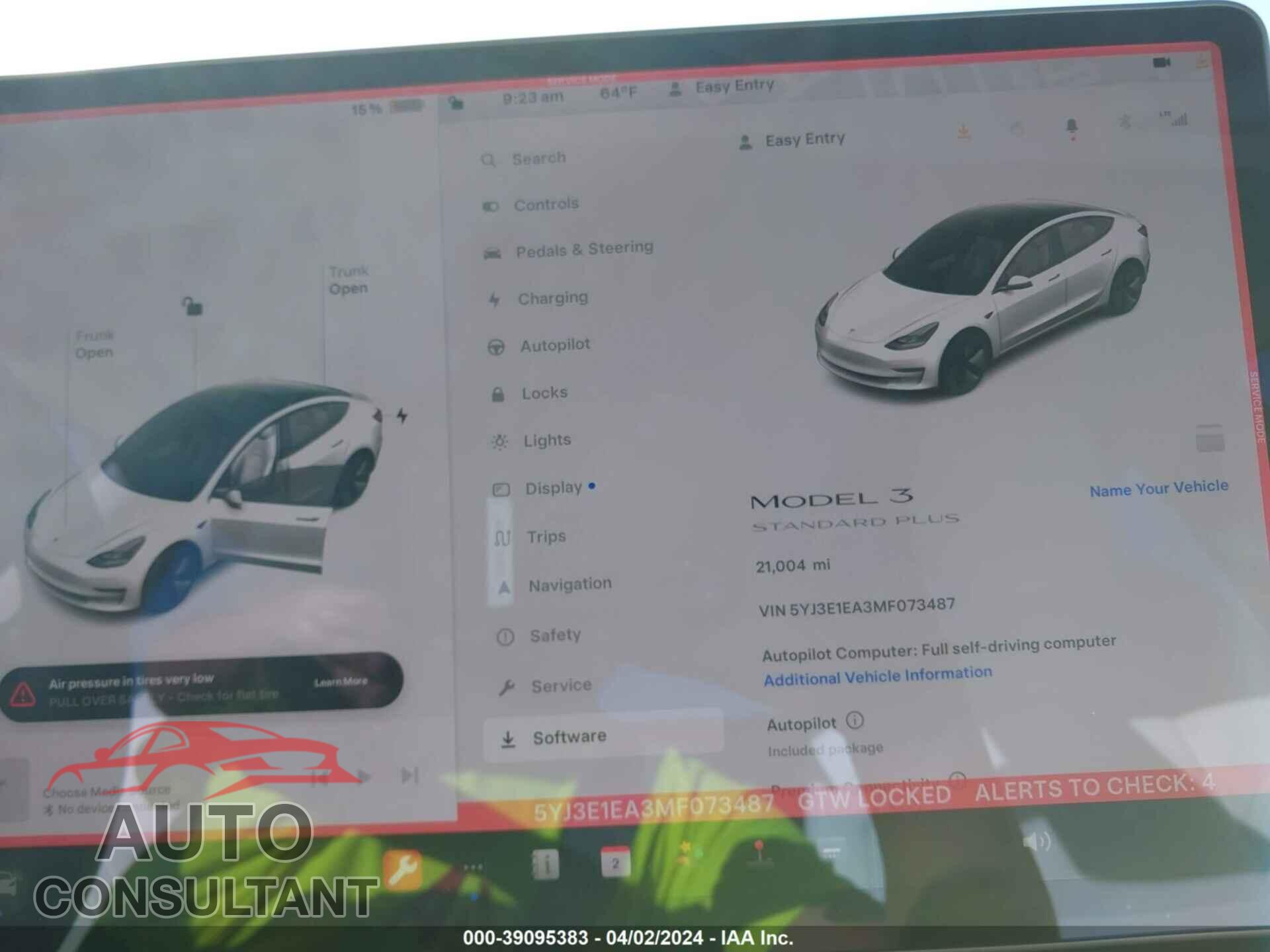 TESLA MODEL 3 2021 - 5YJ3E1EA3MF073487