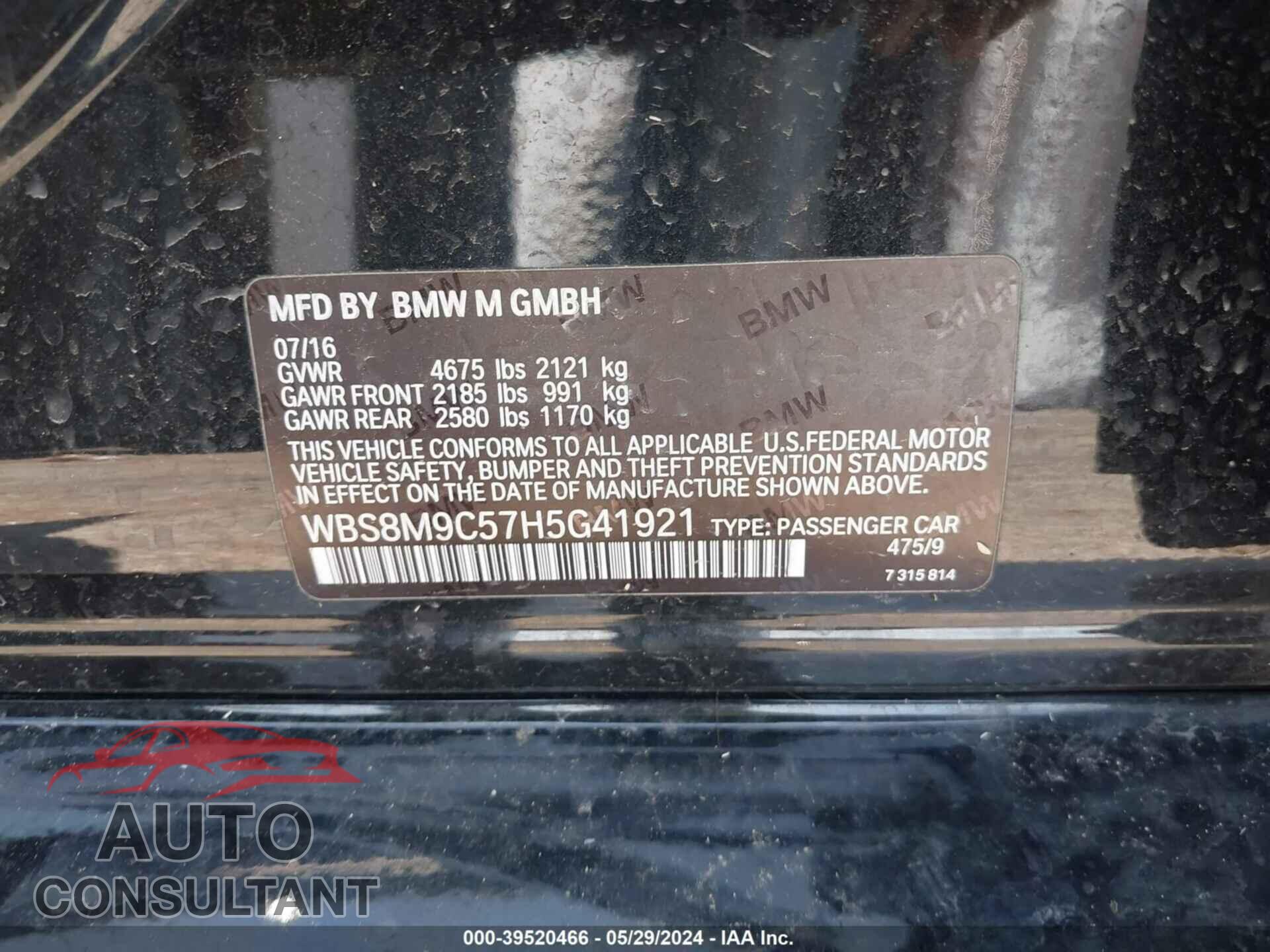 BMW M3 2017 - WBS8M9C57H5G41921