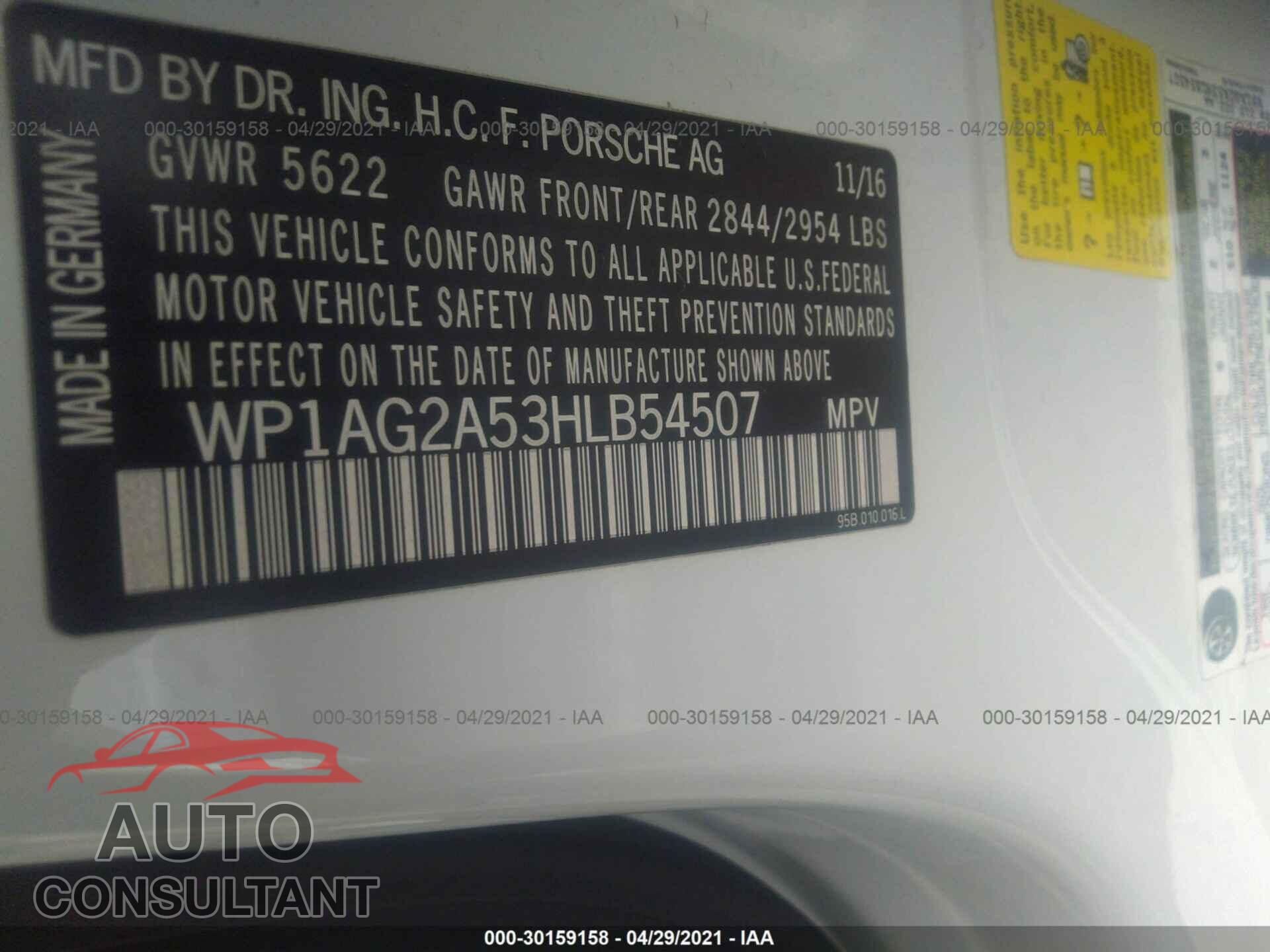 PORSCHE MACAN 2017 - WP1AG2A53HLB54507
