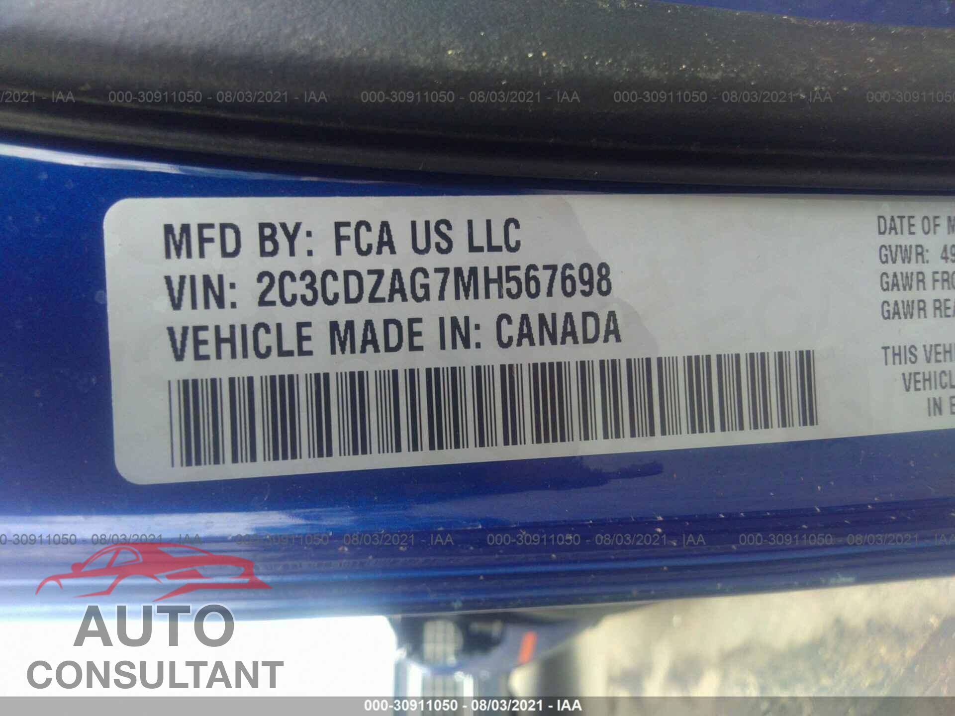 DODGE CHALLENGER 2021 - 2C3CDZAG7MH567698