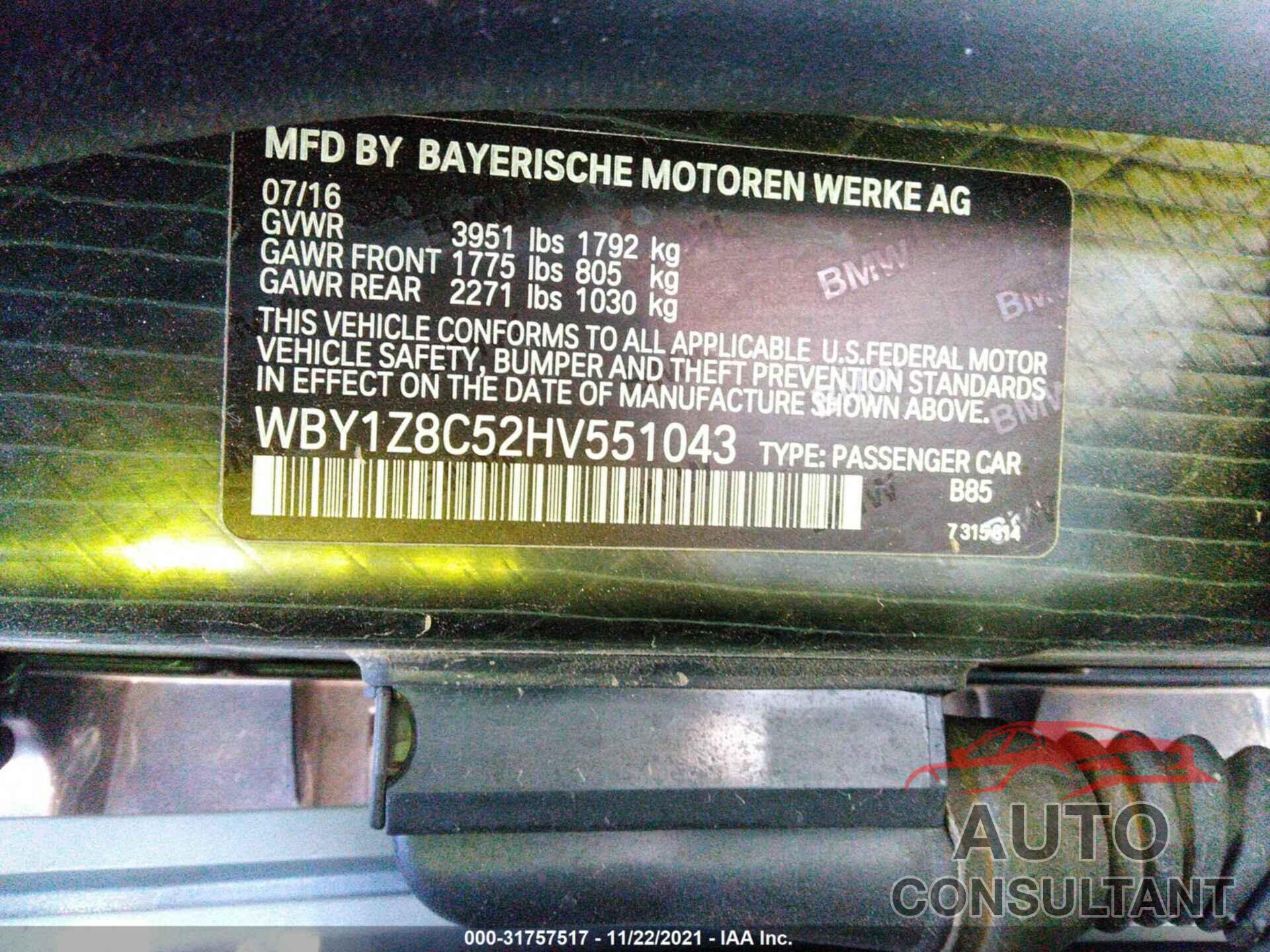 BMW I3 2017 - WBY1Z8C52HV551043