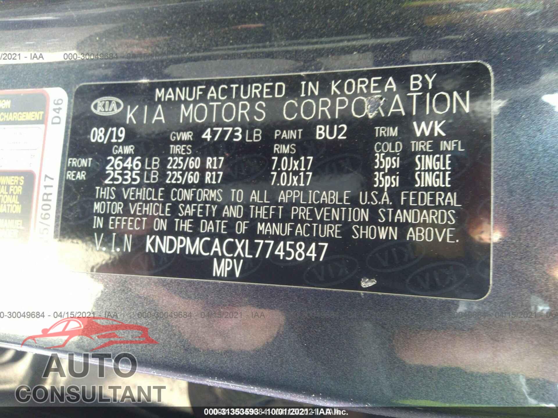 KIA SPORTAGE 2020 - KNDPMCACXL7745847