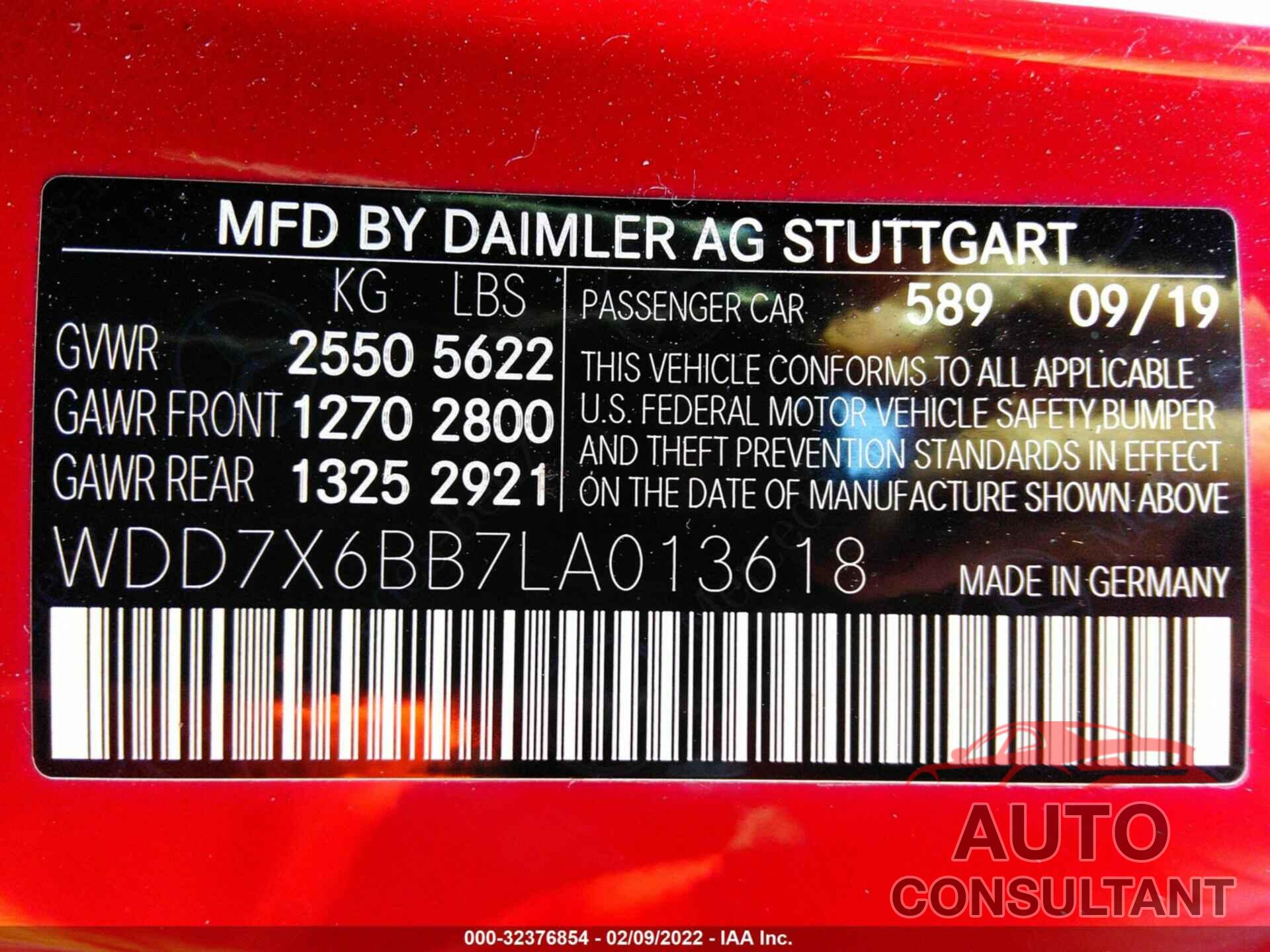 MERCEDES-BENZ AMG GT 2020 - WDD7X6BB7LA013618