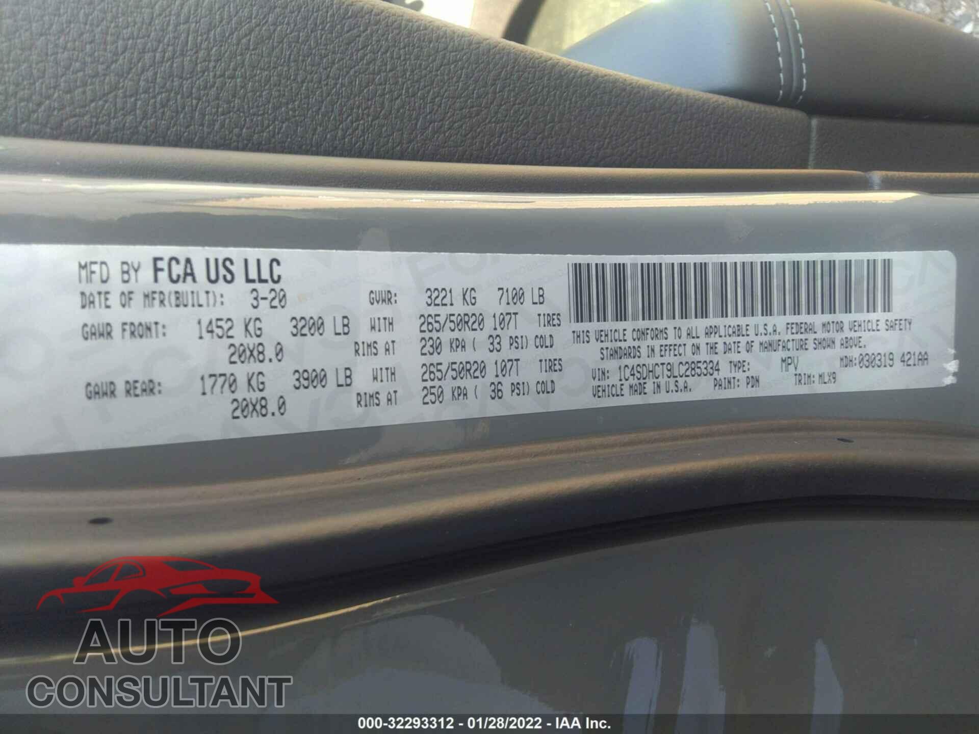 DODGE DURANGO 2020 - 1C4SDHCT9LC285334