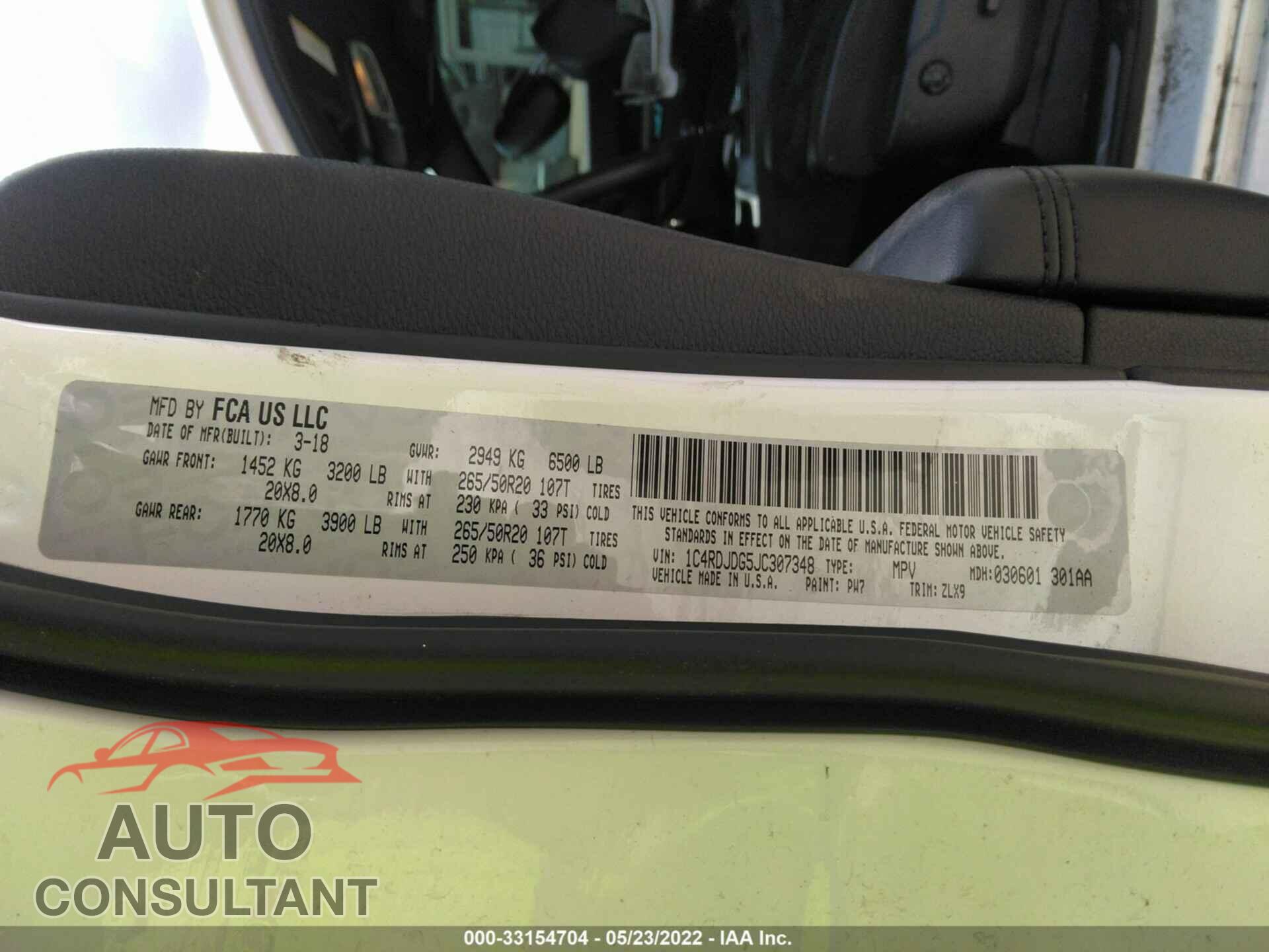 DODGE DURANGO 2018 - 1C4RDJDG5JC307348