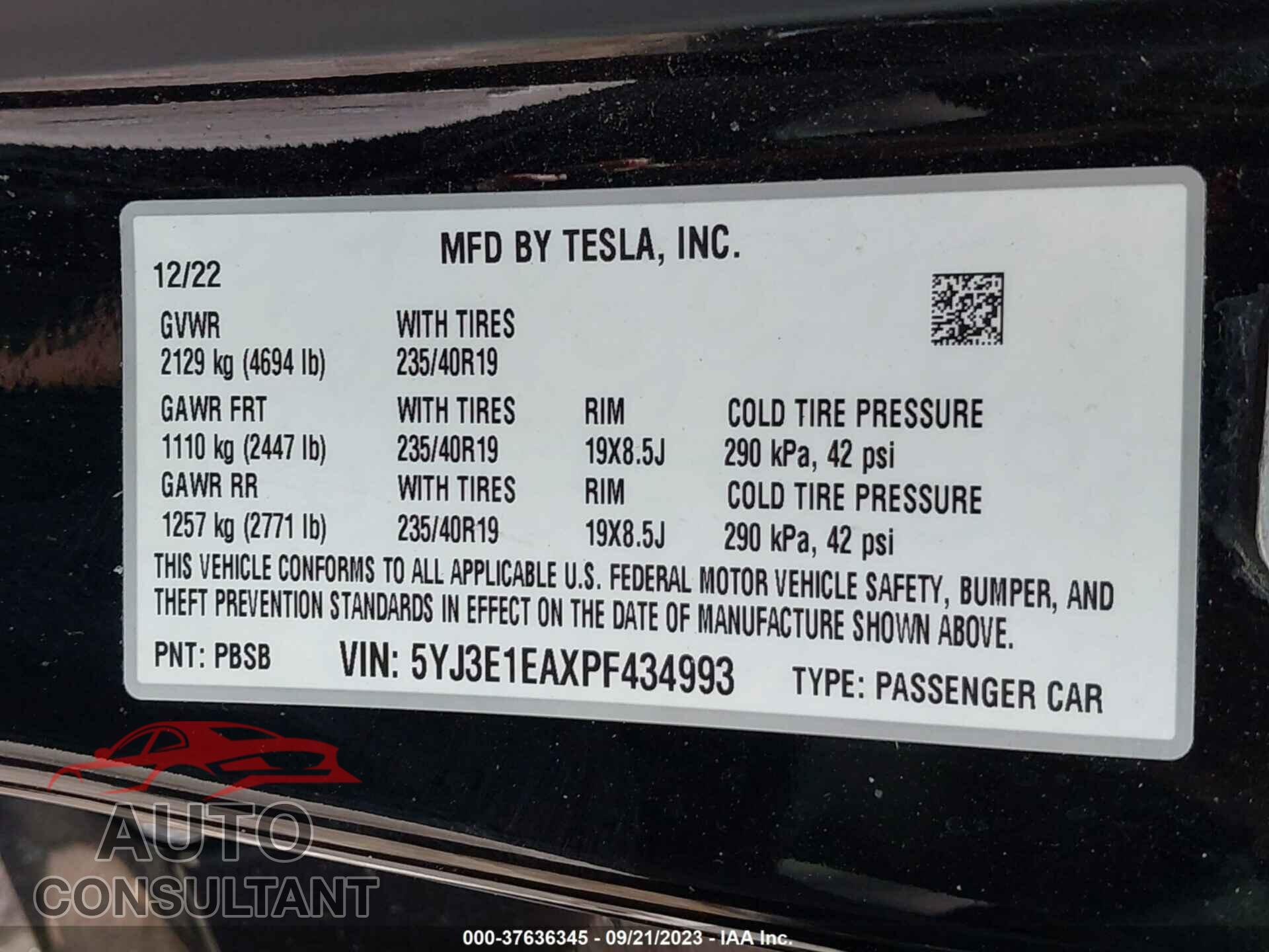 TESLA MODEL 3 2023 - 5YJ3E1EAXPF434993