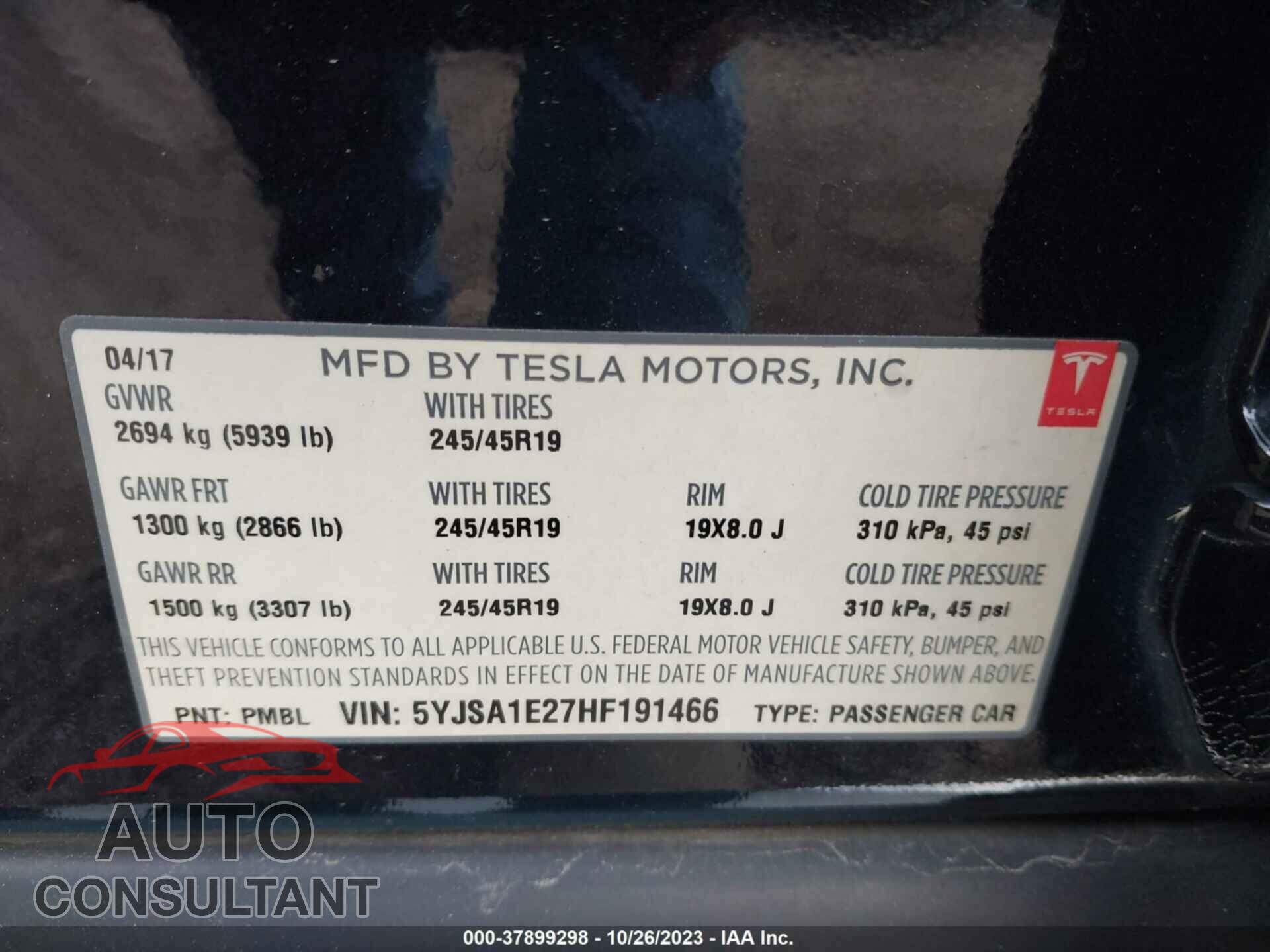 TESLA MODEL S 2017 - 5YJSA1E27HF191466
