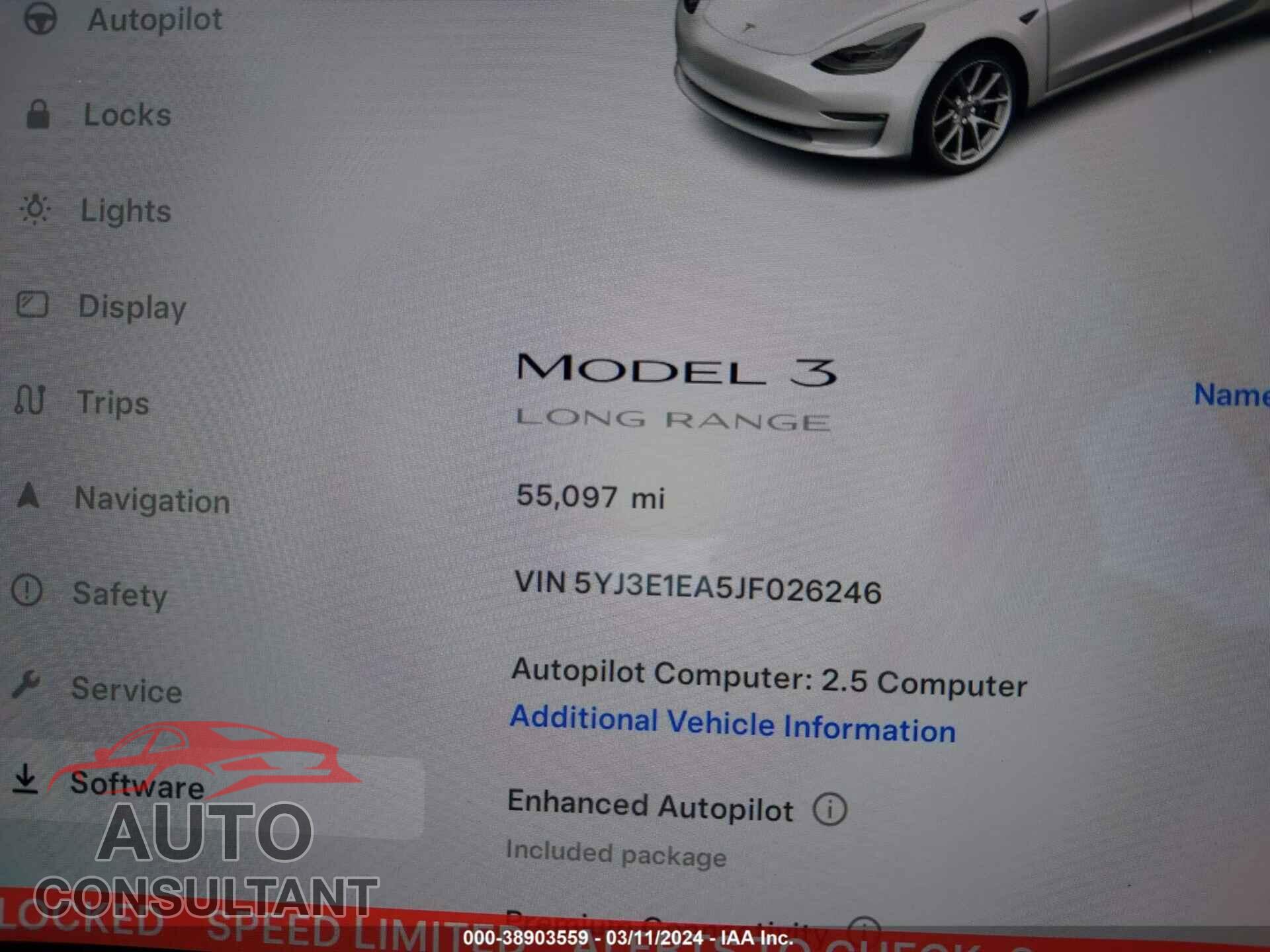 TESLA MODEL 3 2018 - 5YJ3E1EA5JF026246