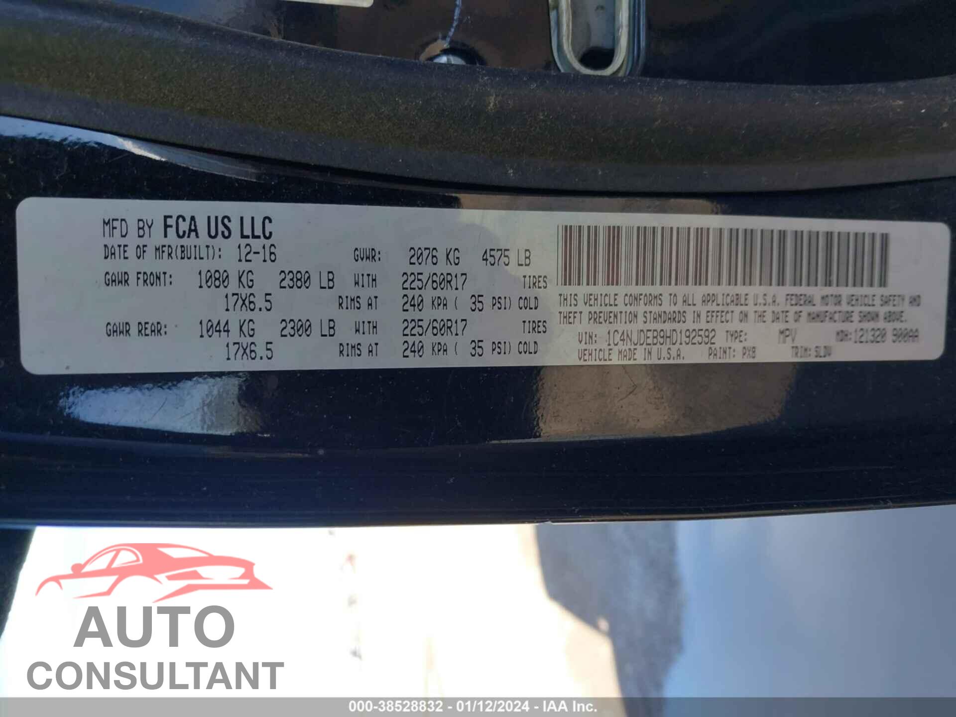 JEEP COMPASS 2017 - 1C4NJDEB9HD192592