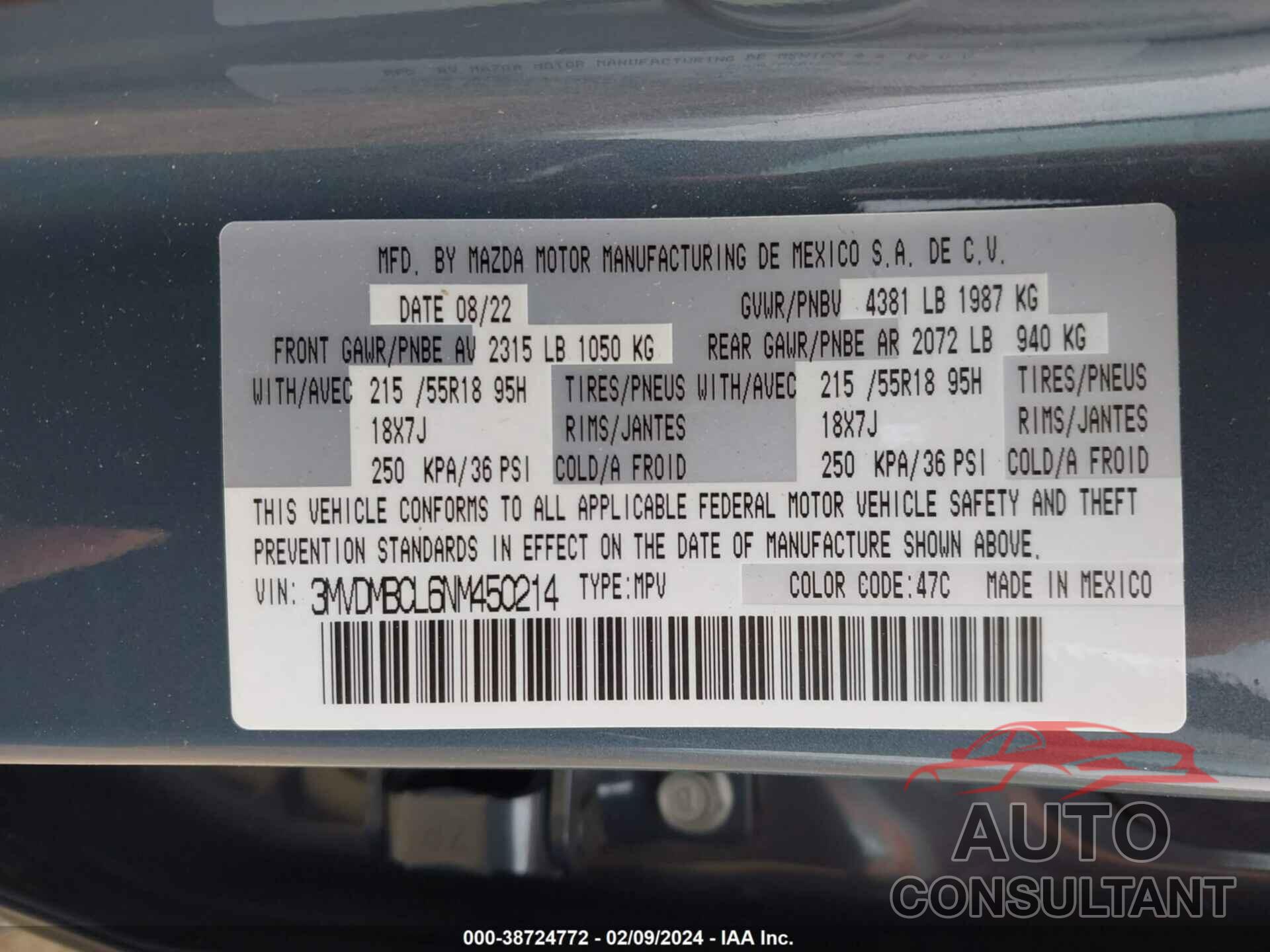 MAZDA CX-30 2022 - 3MVDMBCL6NM450214