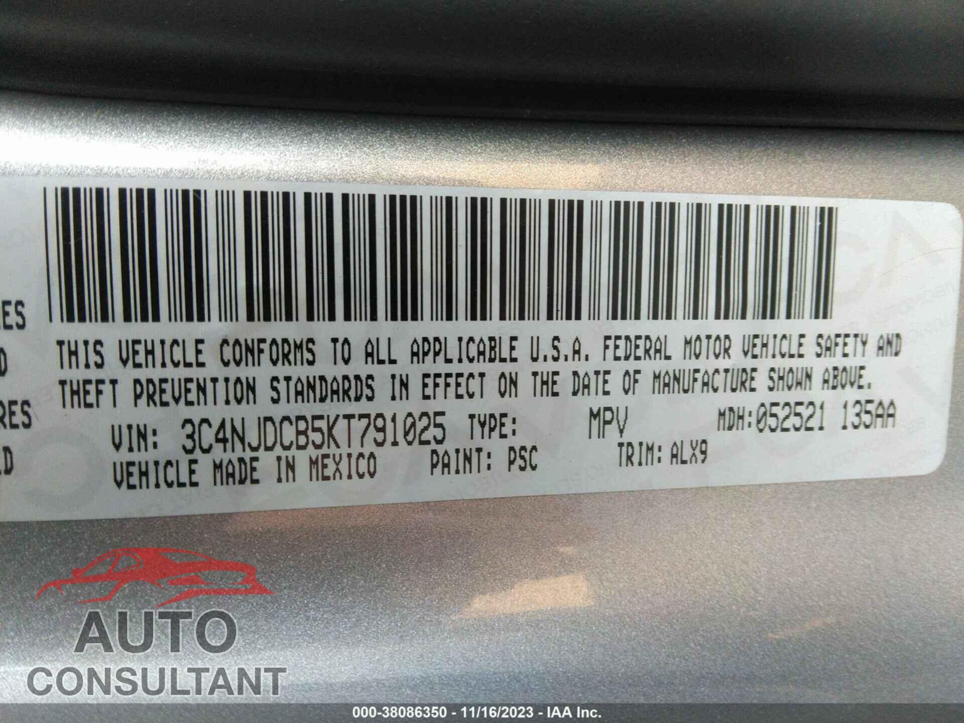 JEEP COMPASS 2019 - 3C4NJDCB5KT791025