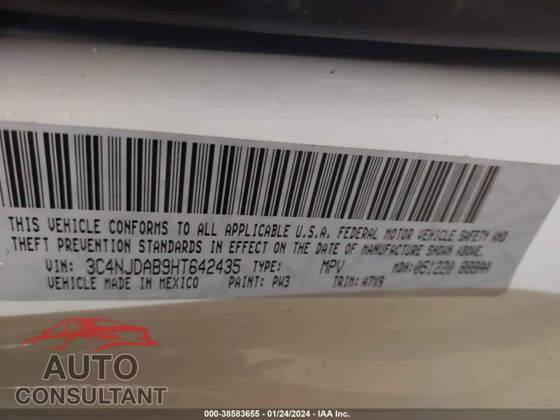 JEEP COMPASS 2017 - 3C4NJDAB9HT642435