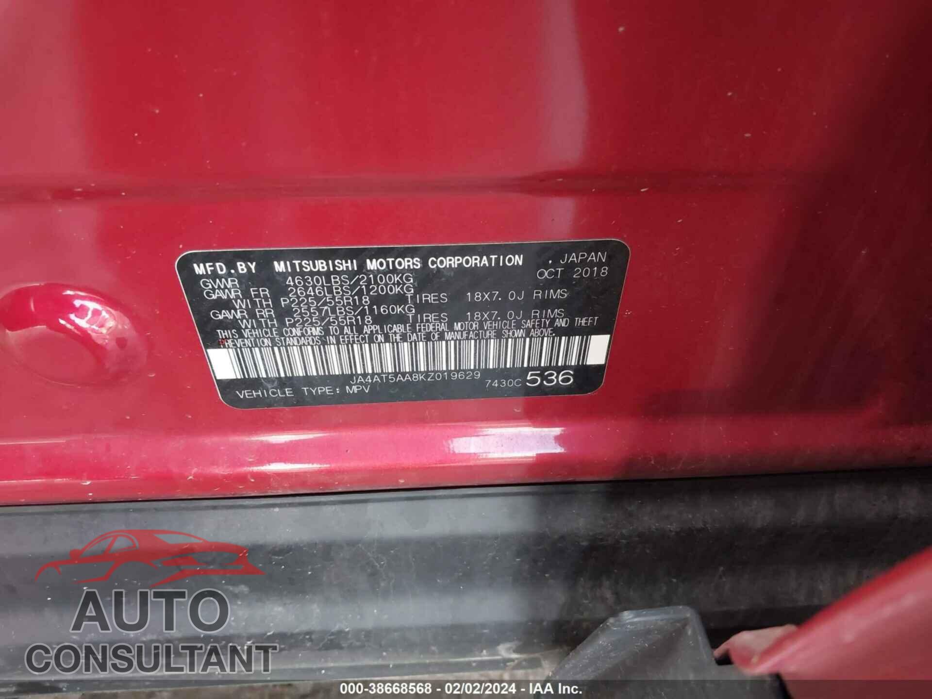 MITSUBISHI ECLIPSE CROSS 2019 - JA4AT5AA8KZ019629