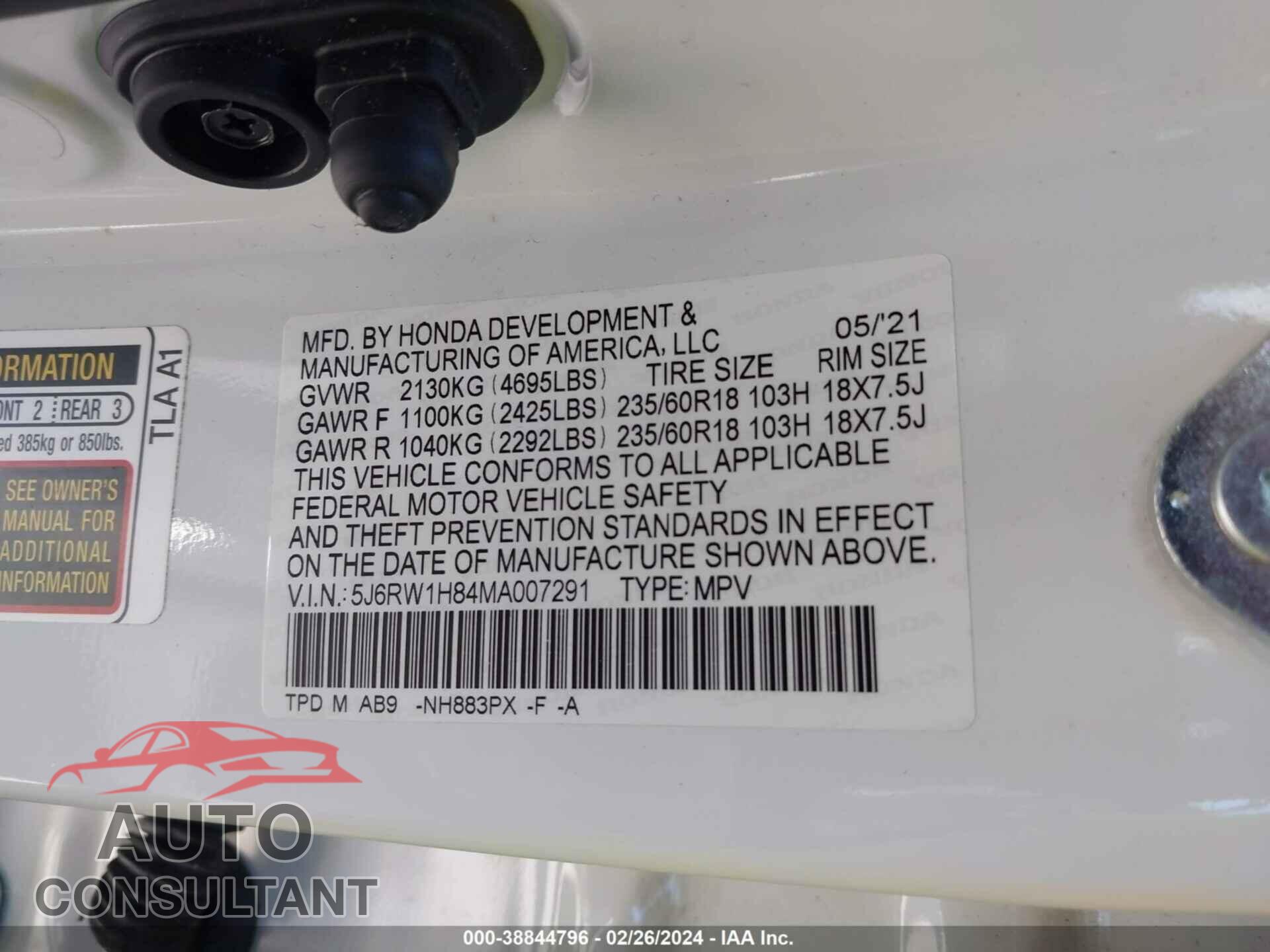 HONDA CR-V 2021 - 5J6RW1H84MA007291