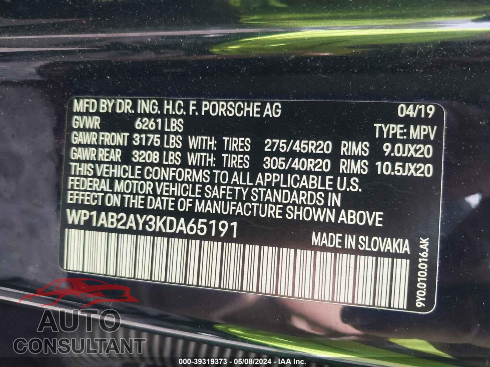 PORSCHE CAYENNE 2019 - WP1AB2AY3KDA65191