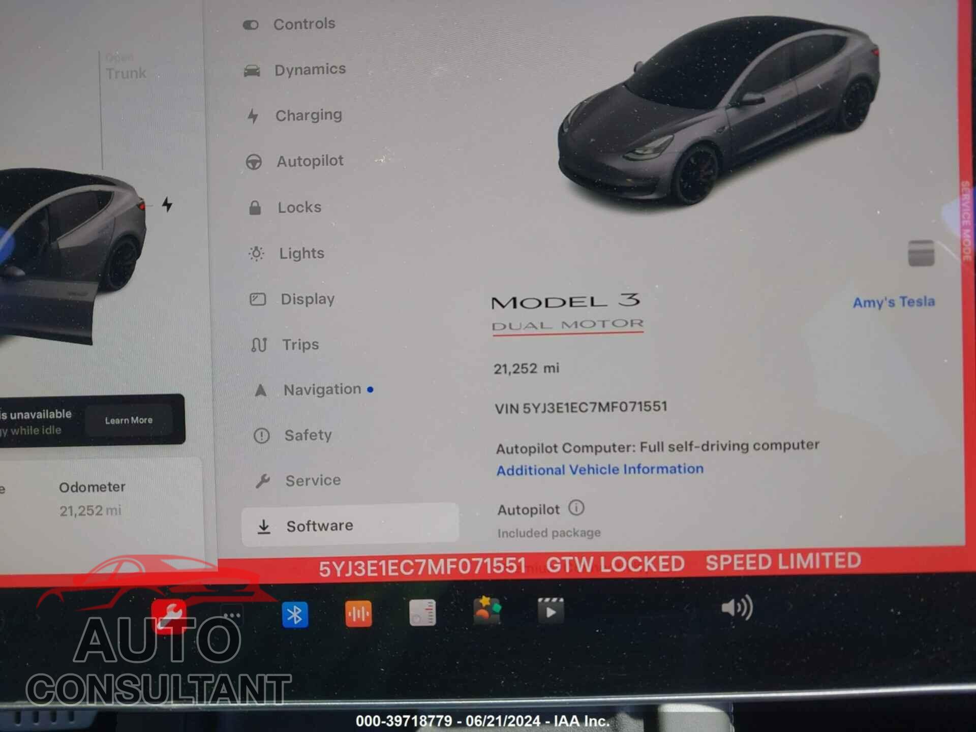 TESLA MODEL 3 2021 - 5YJ3E1EC7MF071551