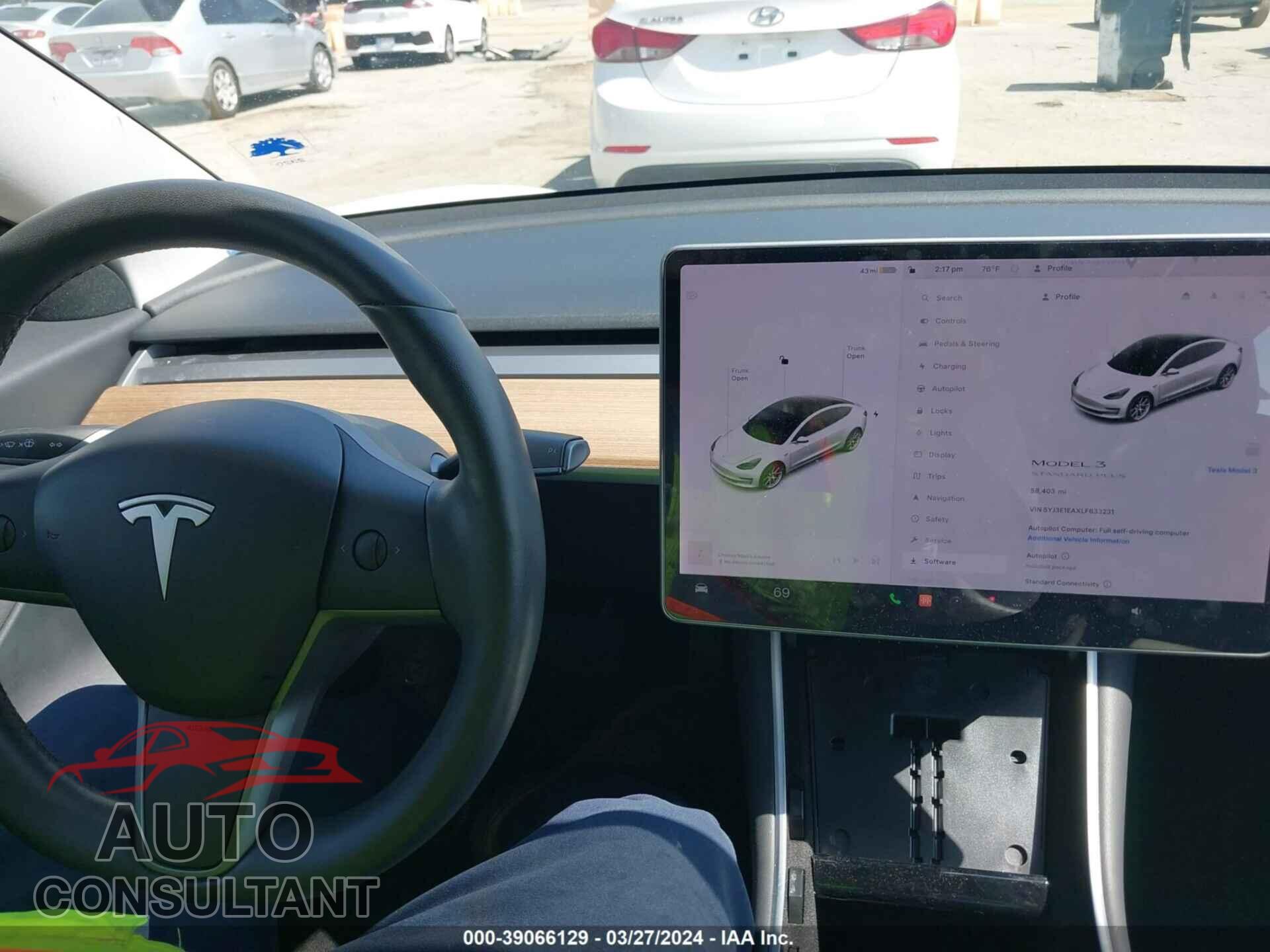 TESLA MODEL 3 2020 - 5YJ3E1EAXLF633231