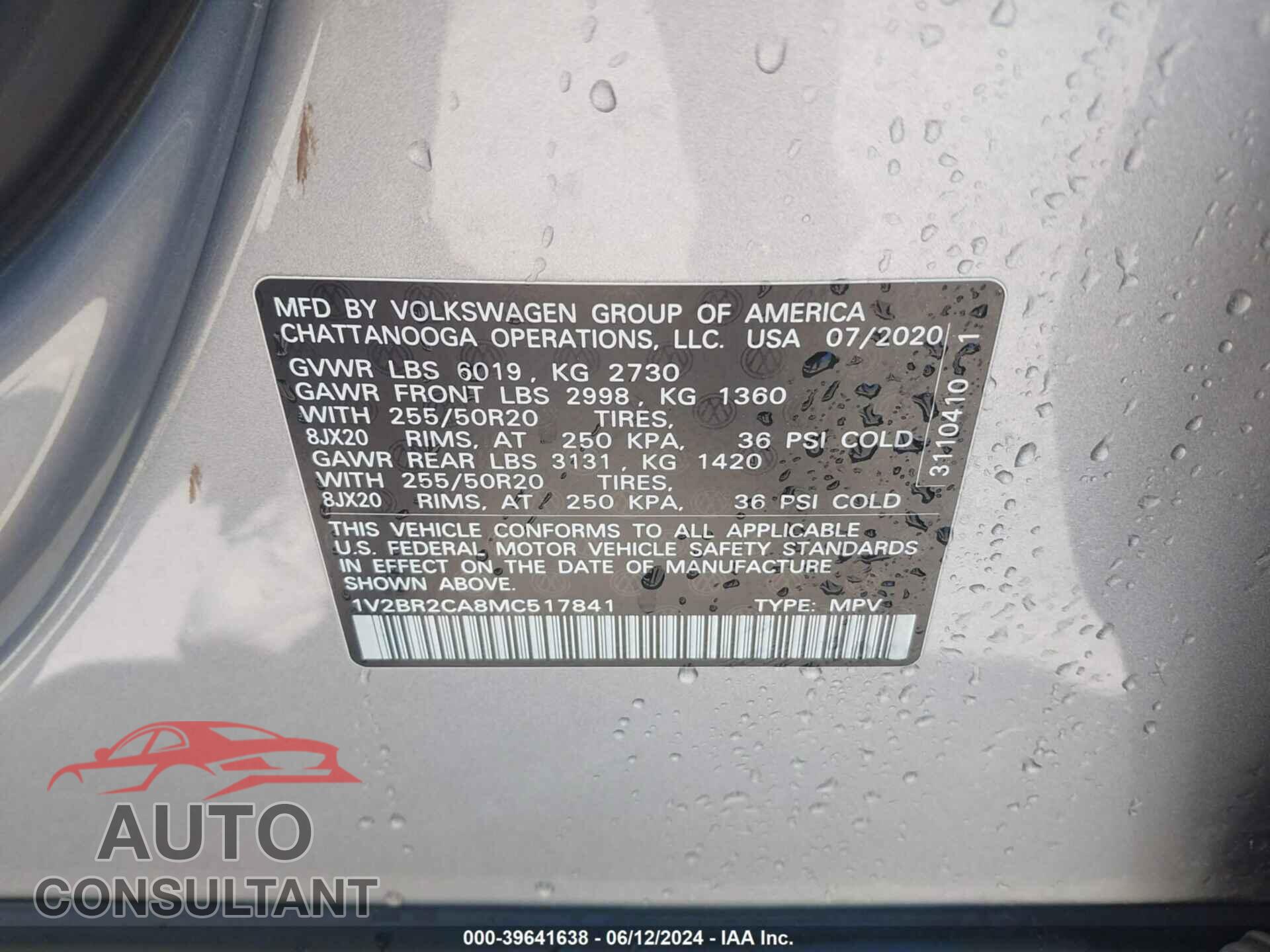 VOLKSWAGEN ATLAS 2021 - 1V2BR2CA8MC517841