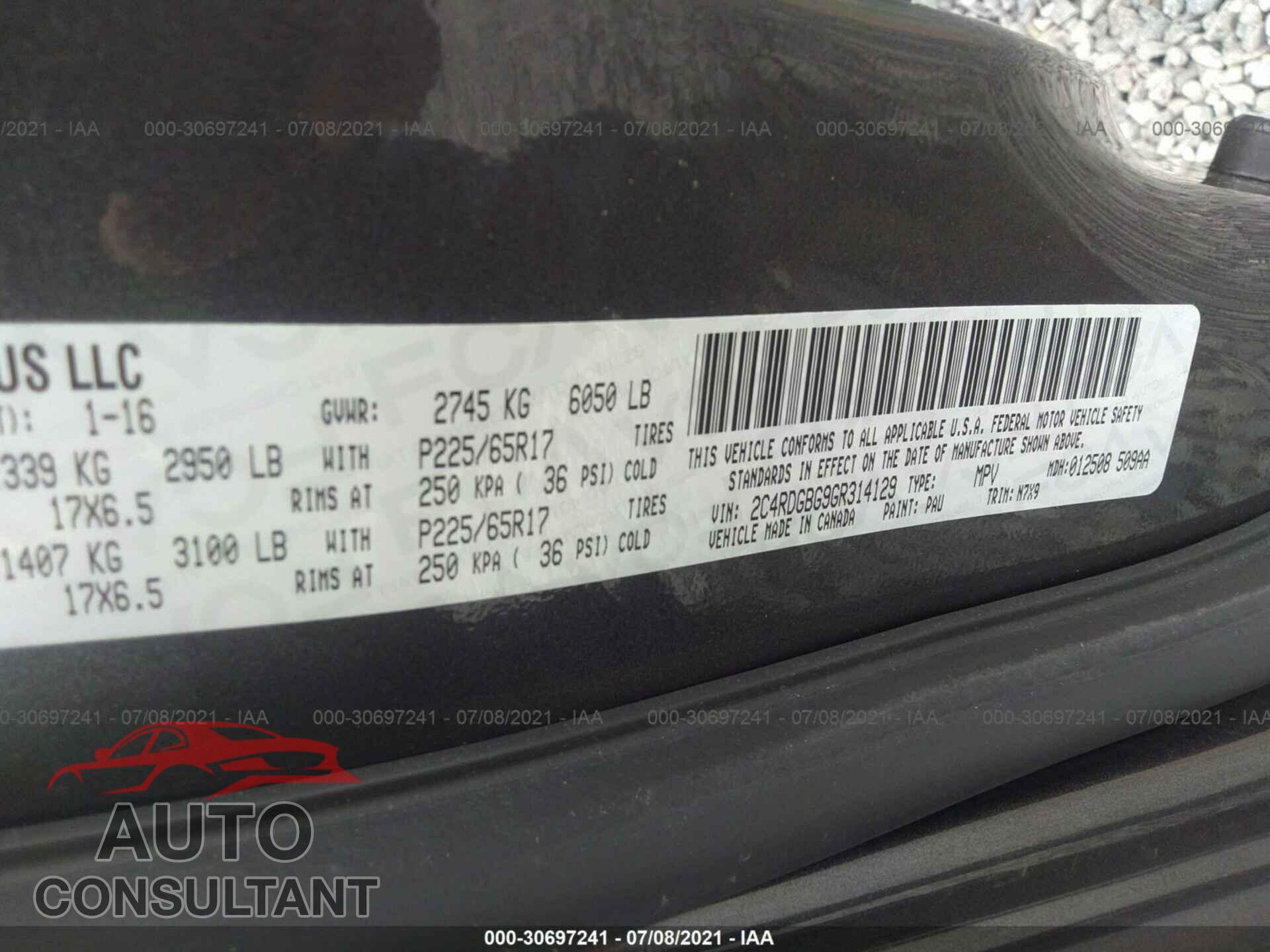 DODGE GRAND CARAVAN 2016 - 2C4RDGBG9GR314129