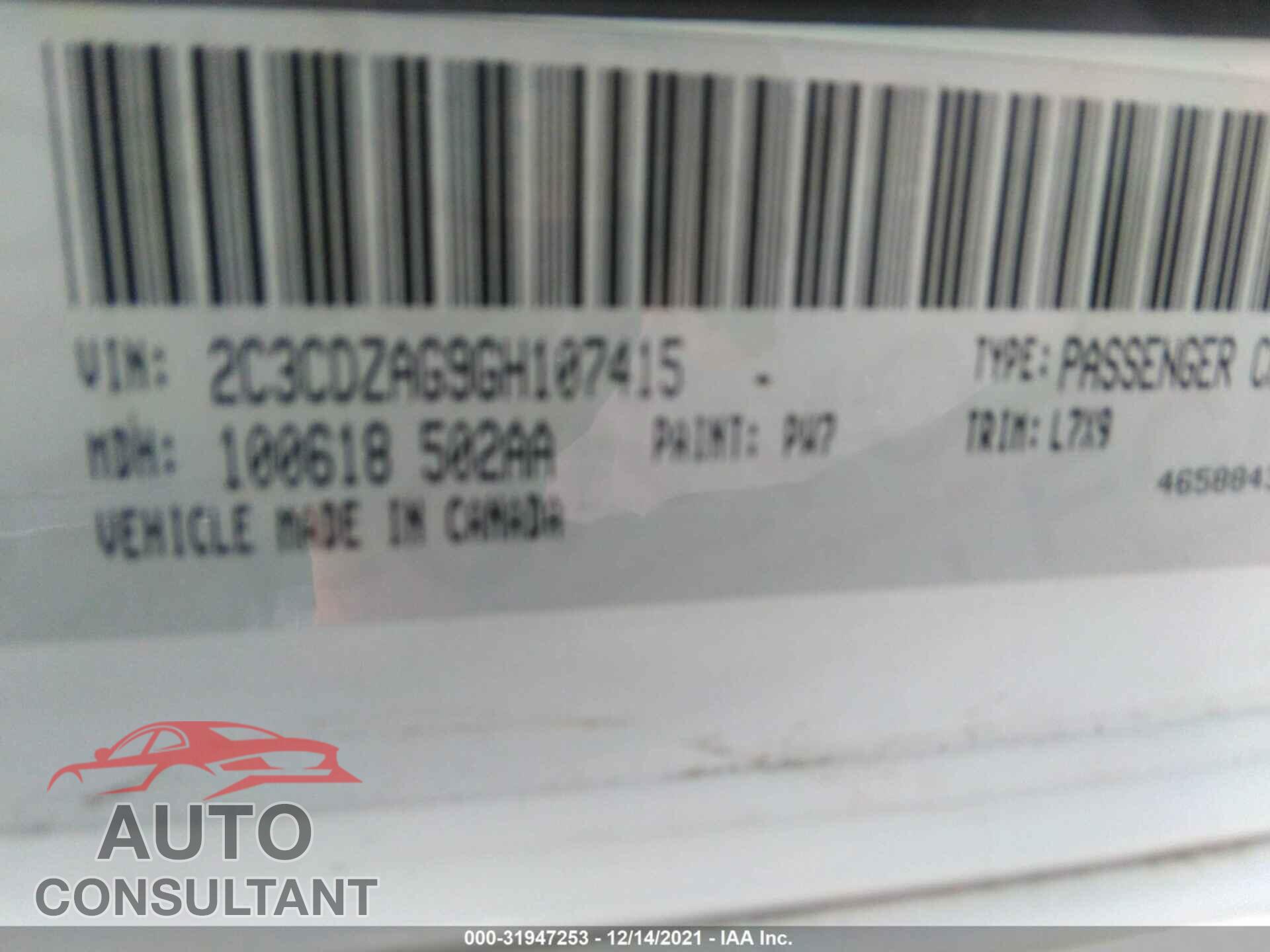 DODGE CHALLENGER 2016 - 2C3CDZAG9GH107415
