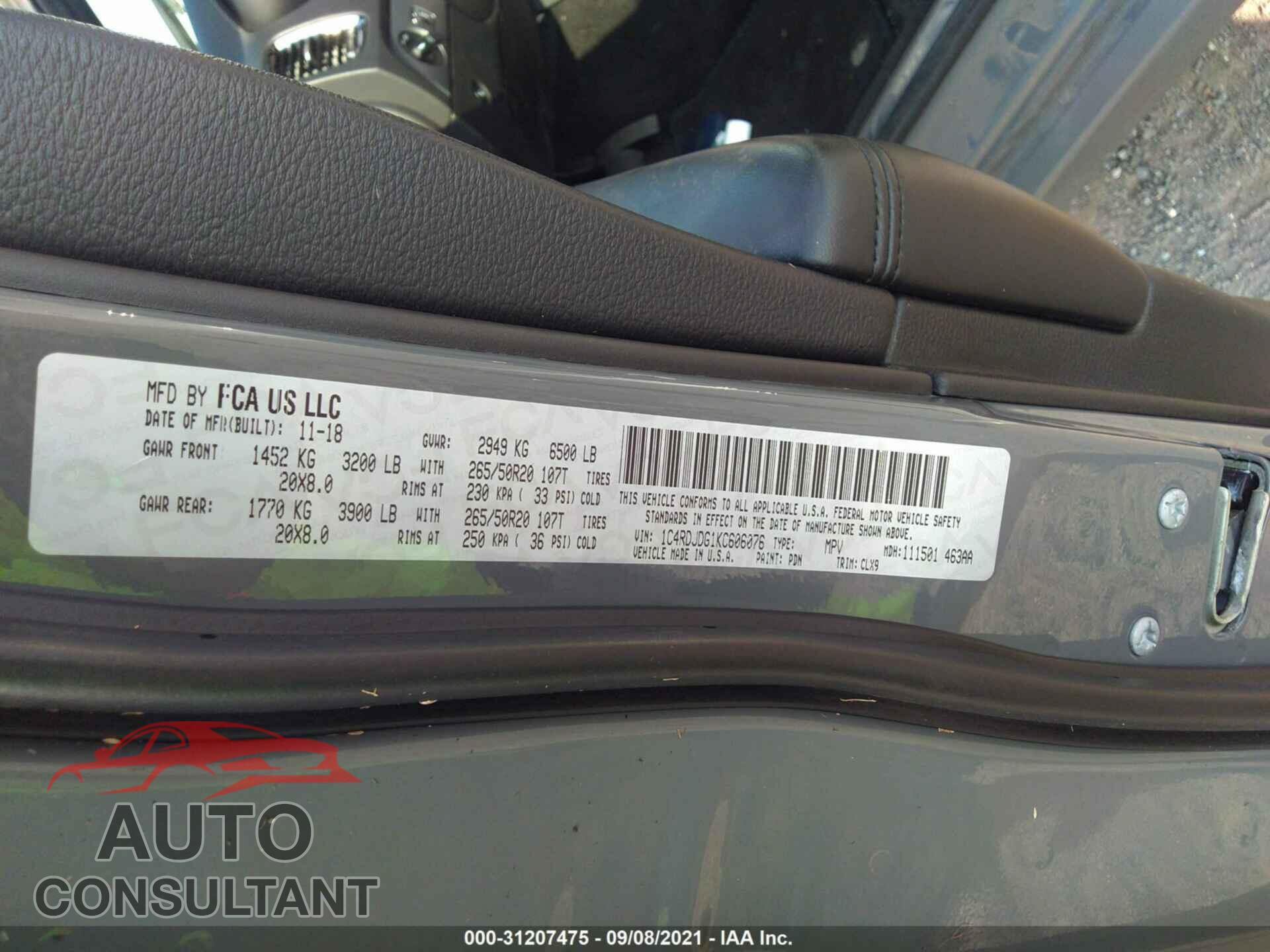 DODGE DURANGO 2019 - 1C4RDJDG1KC606076