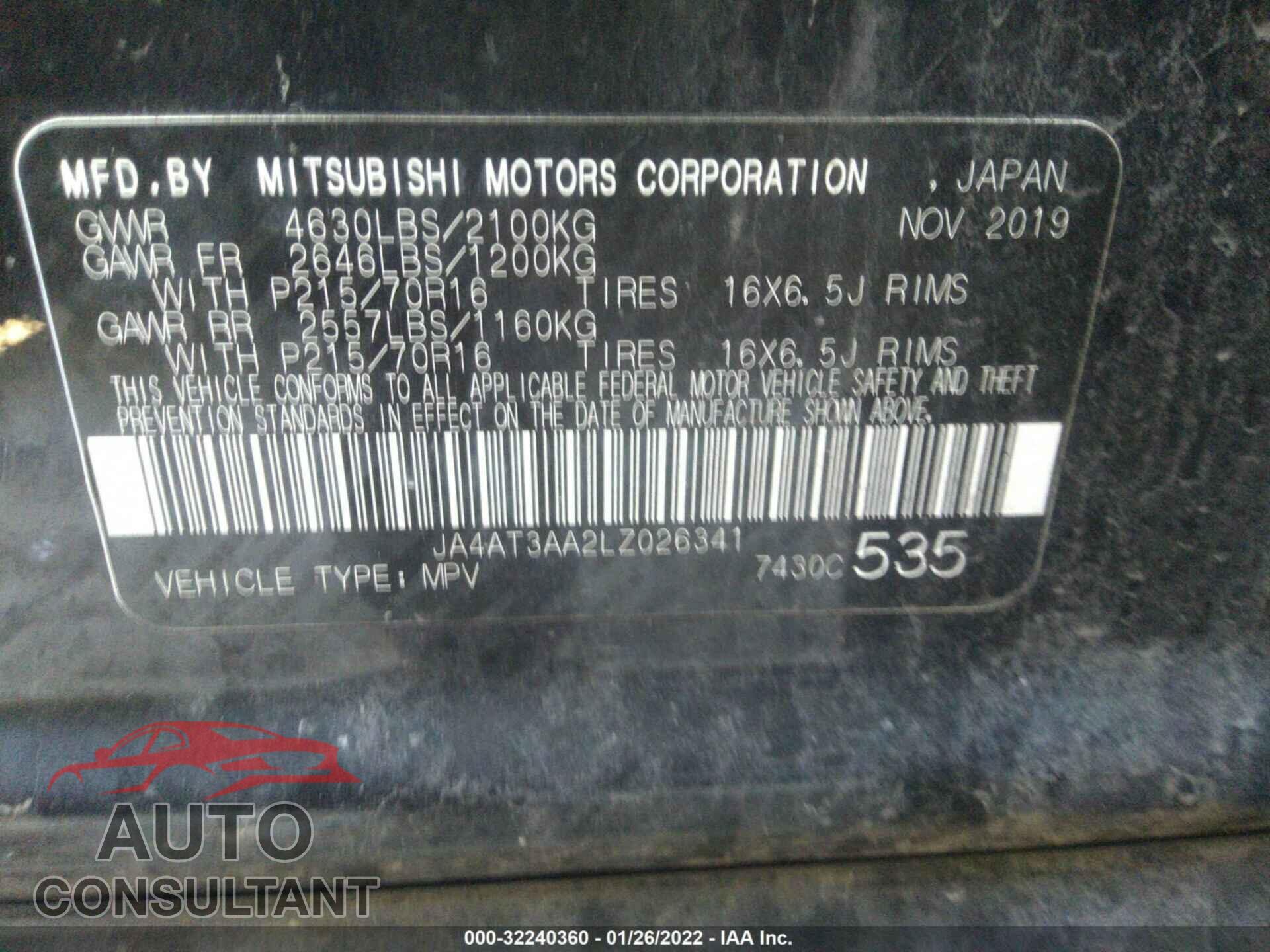 MITSUBISHI ECLIPSE CROSS 2020 - JA4AT3AA2LZ026341