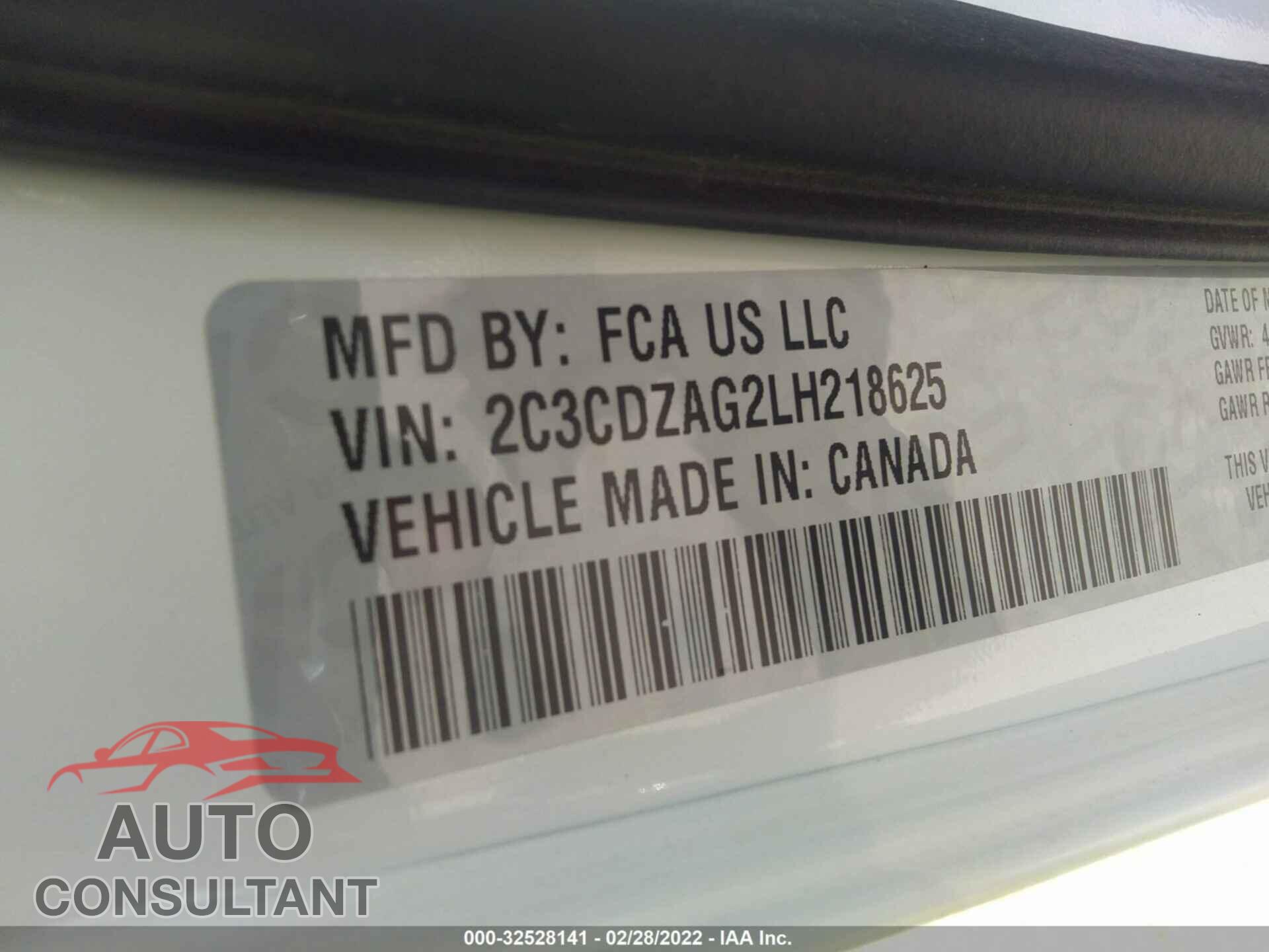 DODGE CHALLENGER 2020 - 2C3CDZAG2LH218625