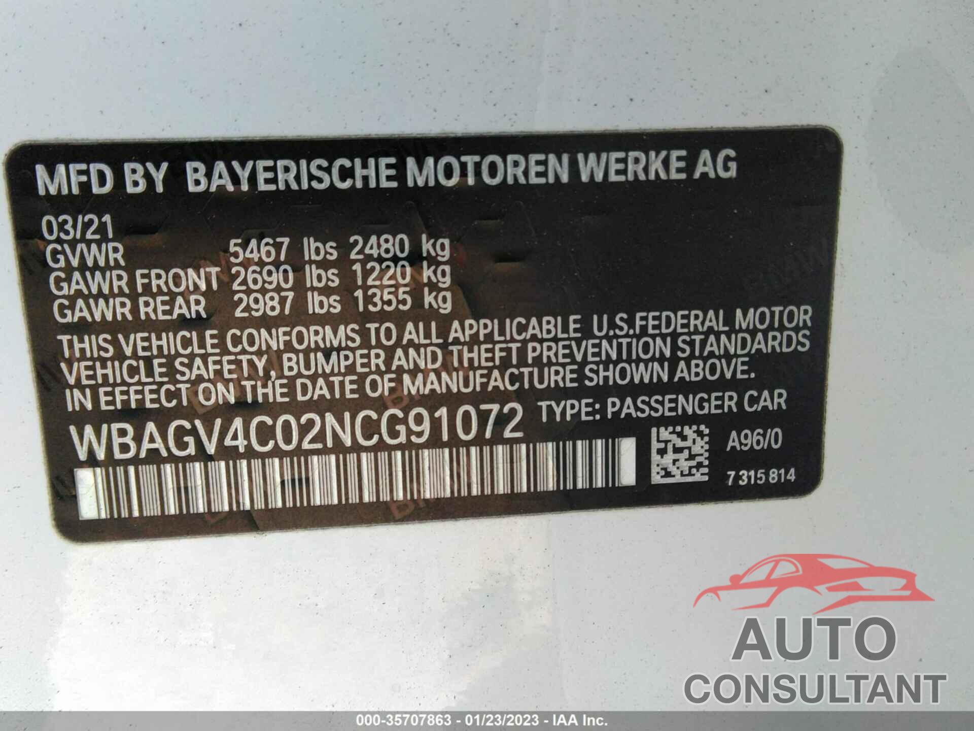 BMW 8 SERIES 2022 - WBAGV4C02NCG91072