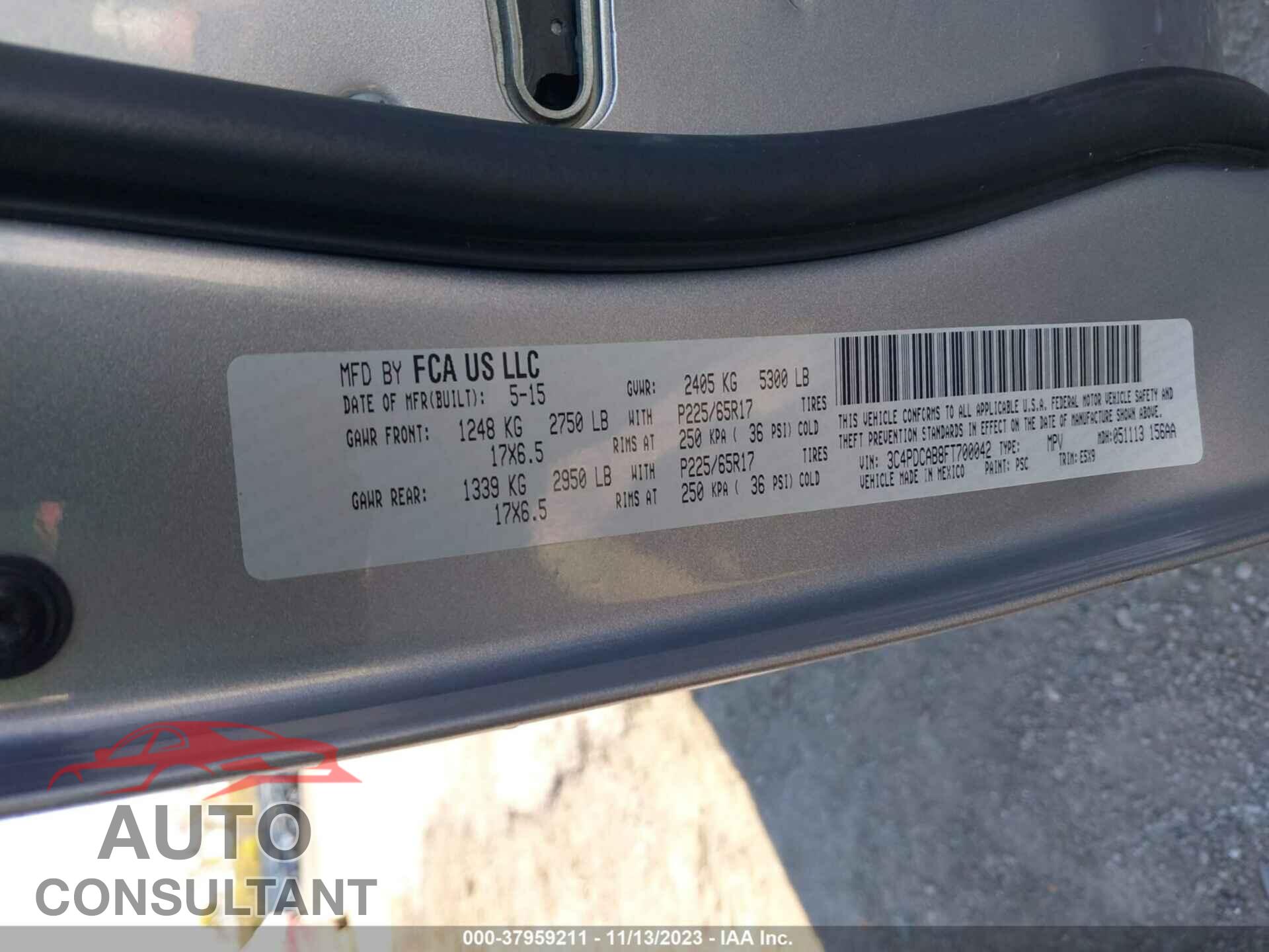 DODGE JOURNEY 2015 - 3C4PDCAB8FT700042