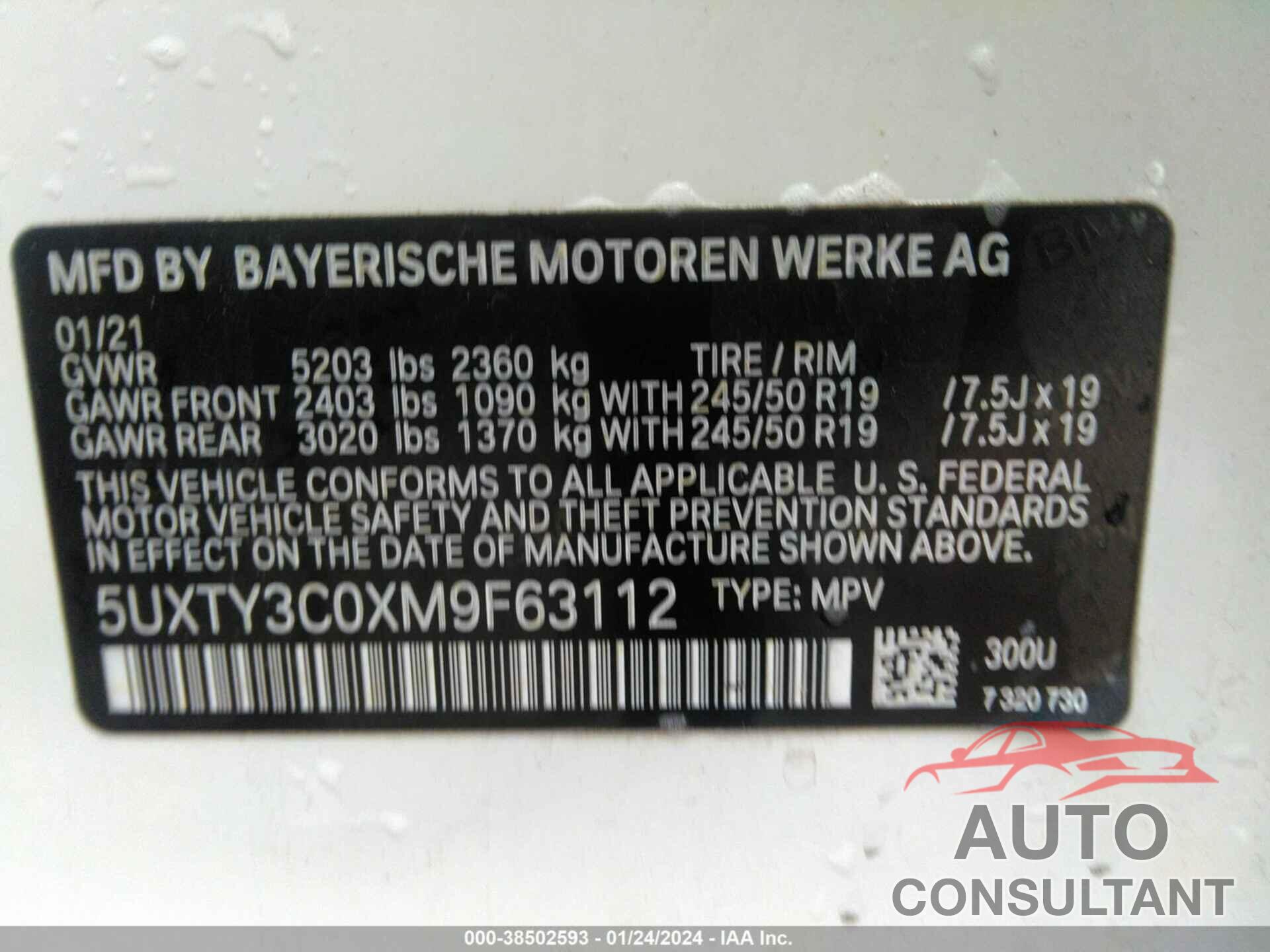 BMW X3 2021 - 5UXTY3C0XM9F63112