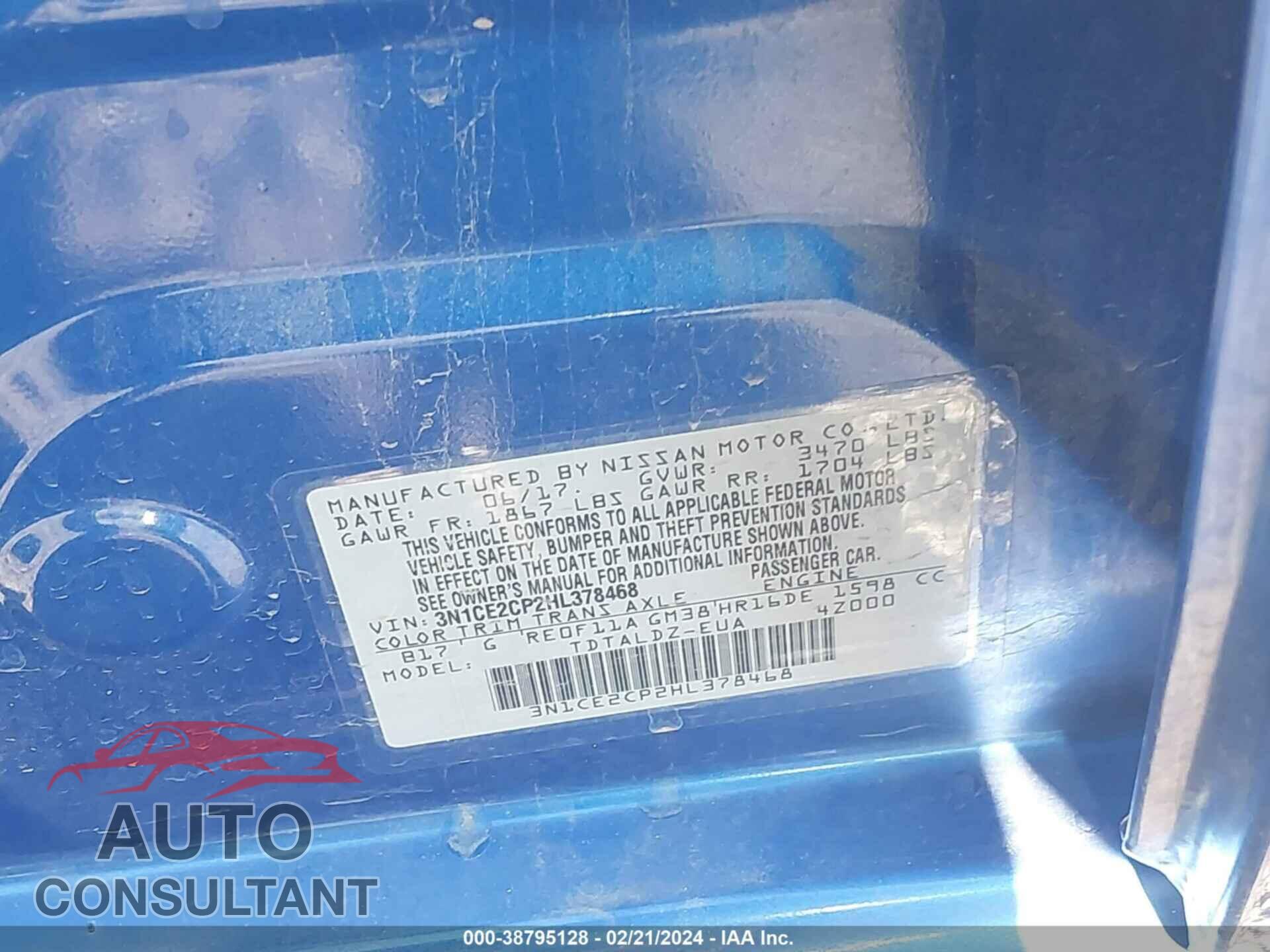 NISSAN VERSA NOTE 2017 - 3N1CE2CP2HL378468