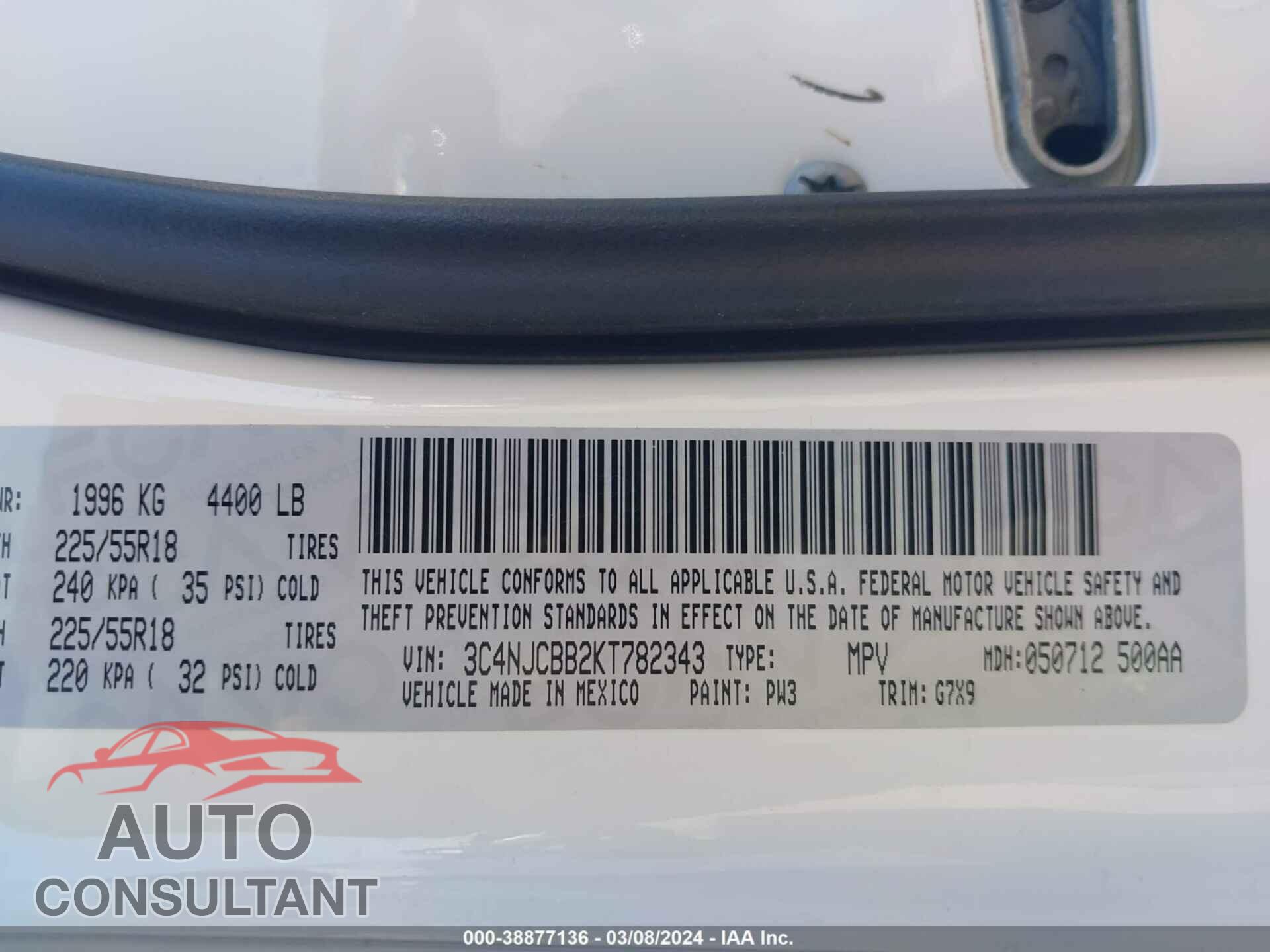JEEP COMPASS 2019 - 3C4NJCBB2KT782343