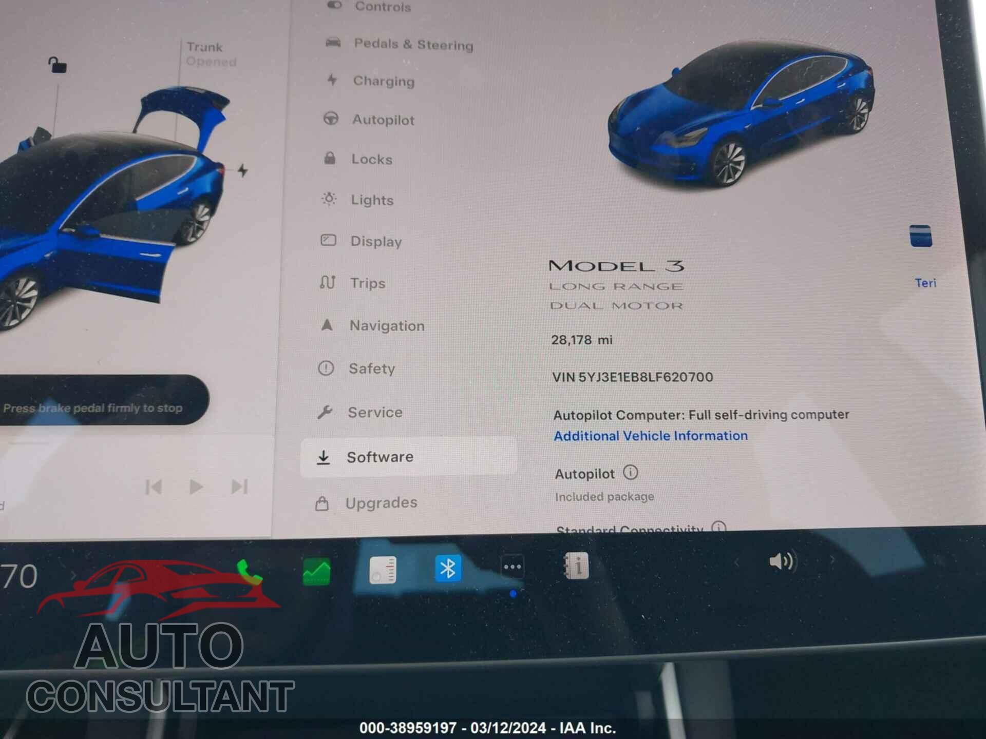 TESLA MODEL 3 2020 - 5YJ3E1EB8LF620700