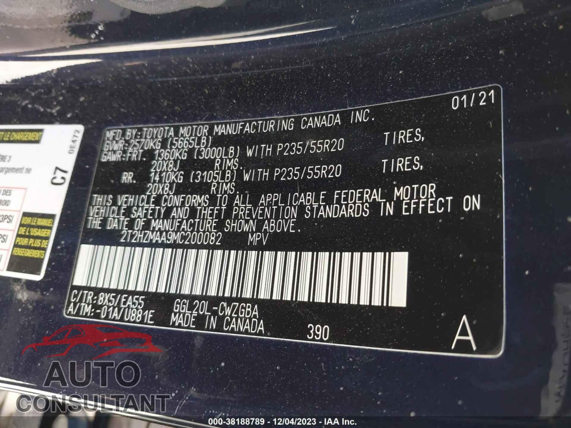 LEXUS RX 2021 - 2T2HZMAA9MC200082