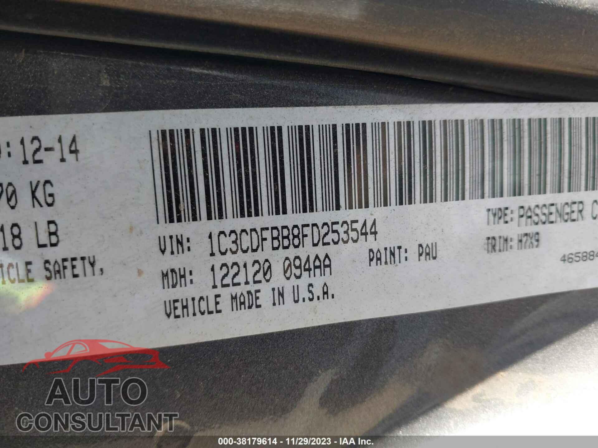 DODGE DART 2015 - 1C3CDFBB8FD253544