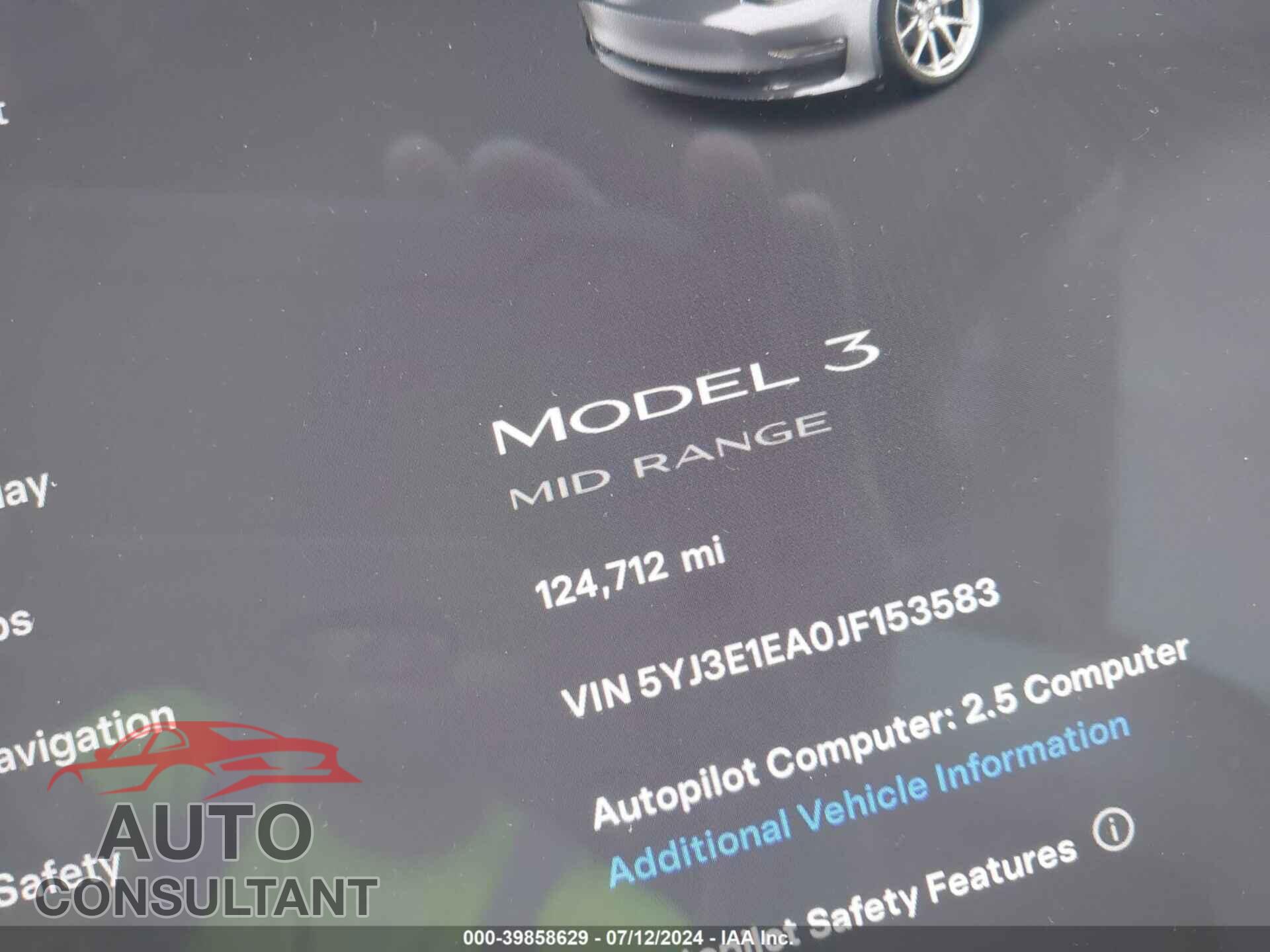 TESLA MODEL 3 2018 - 5YJ3E1EA0JF153583