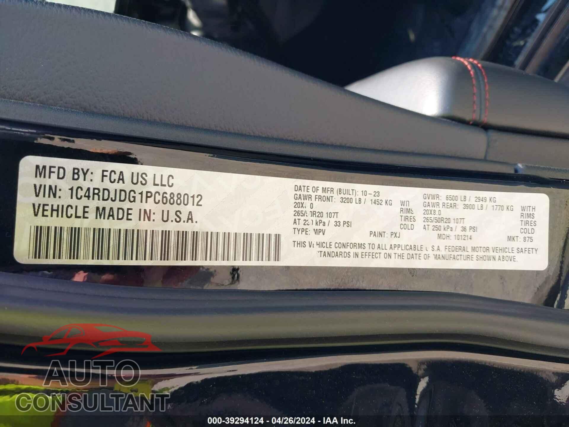 DODGE DURANGO 2023 - 1C4RDJDG1PC688012