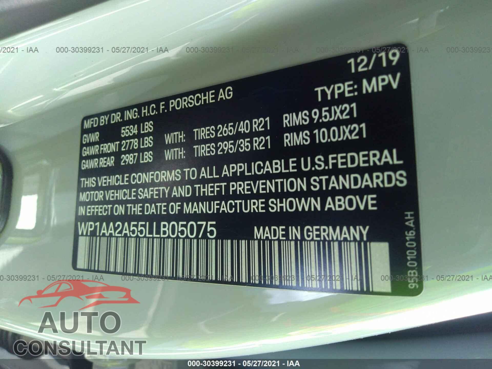 PORSCHE MACAN 2020 - WP1AA2A55LLB05075