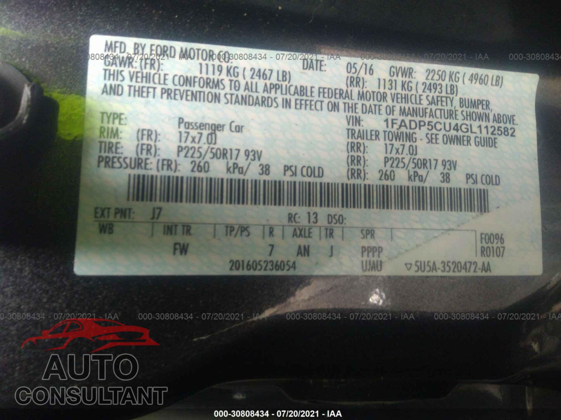 FORD C-MAX ENERGI 2016 - 1FADP5CU4GL112582