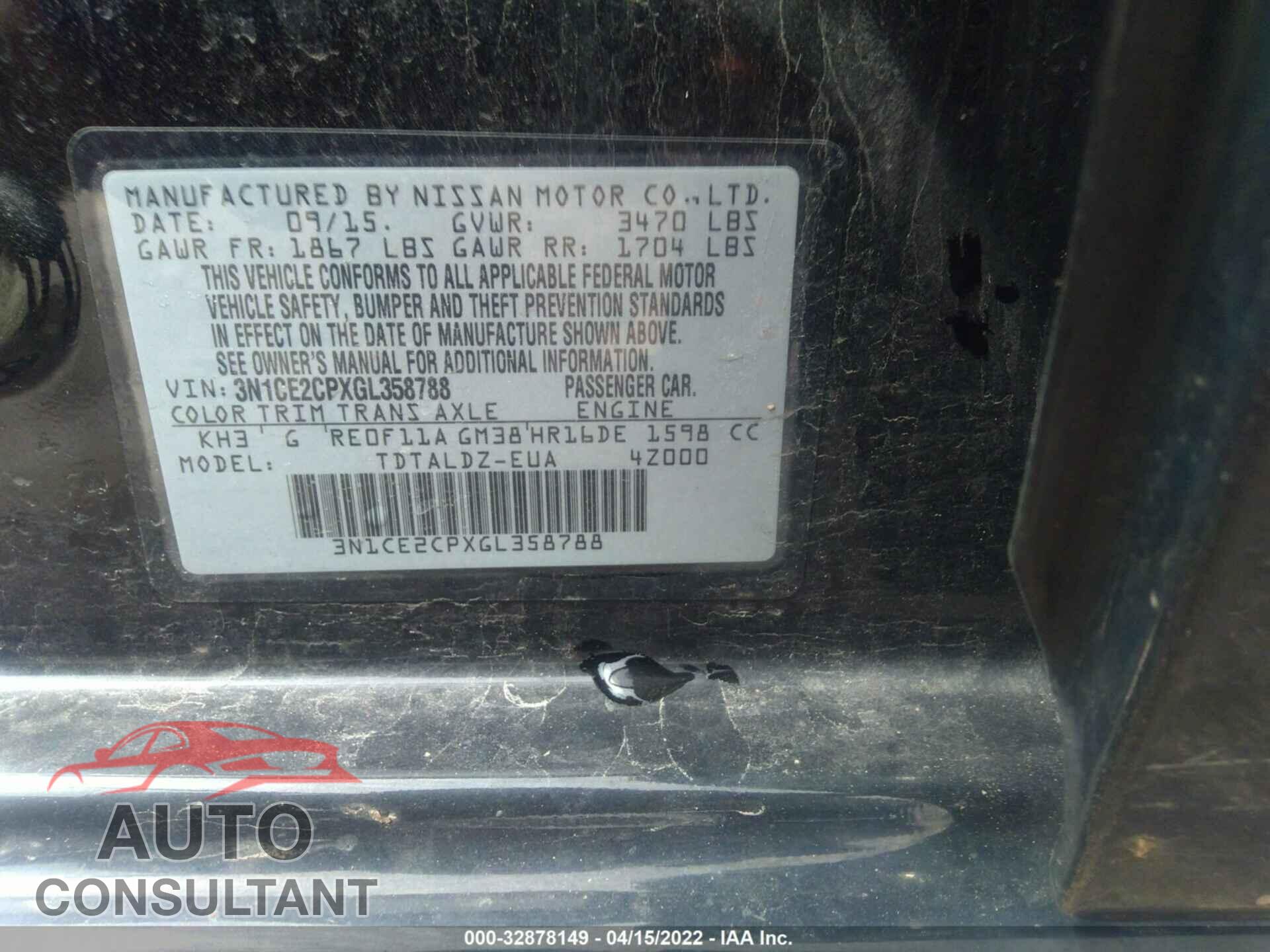 NISSAN VERSA NOTE 2016 - 3N1CE2CPXGL358788