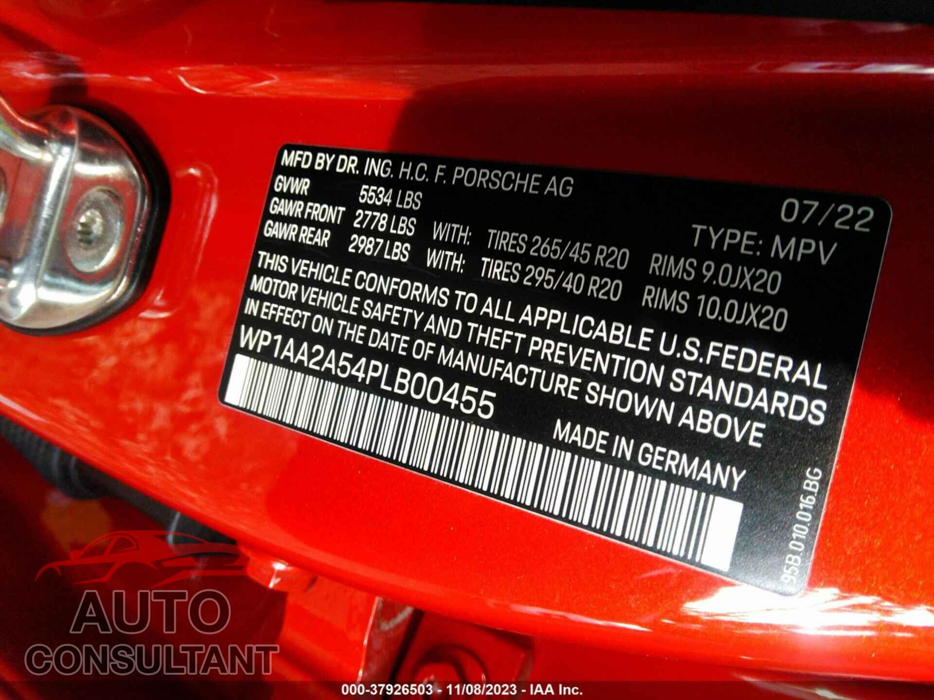 PORSCHE MACAN 2023 - WP1AA2A54PLB00455