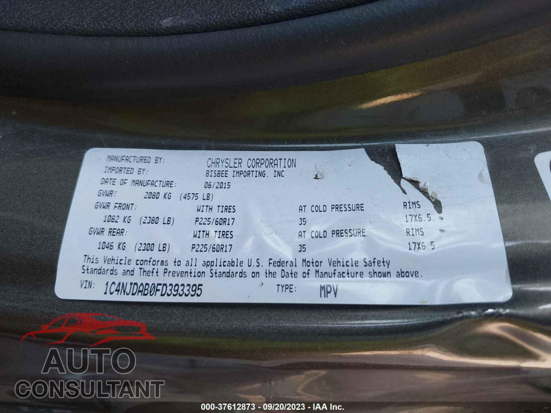 JEEP COMPASS 2015 - 1C4NJDAB0FD393395