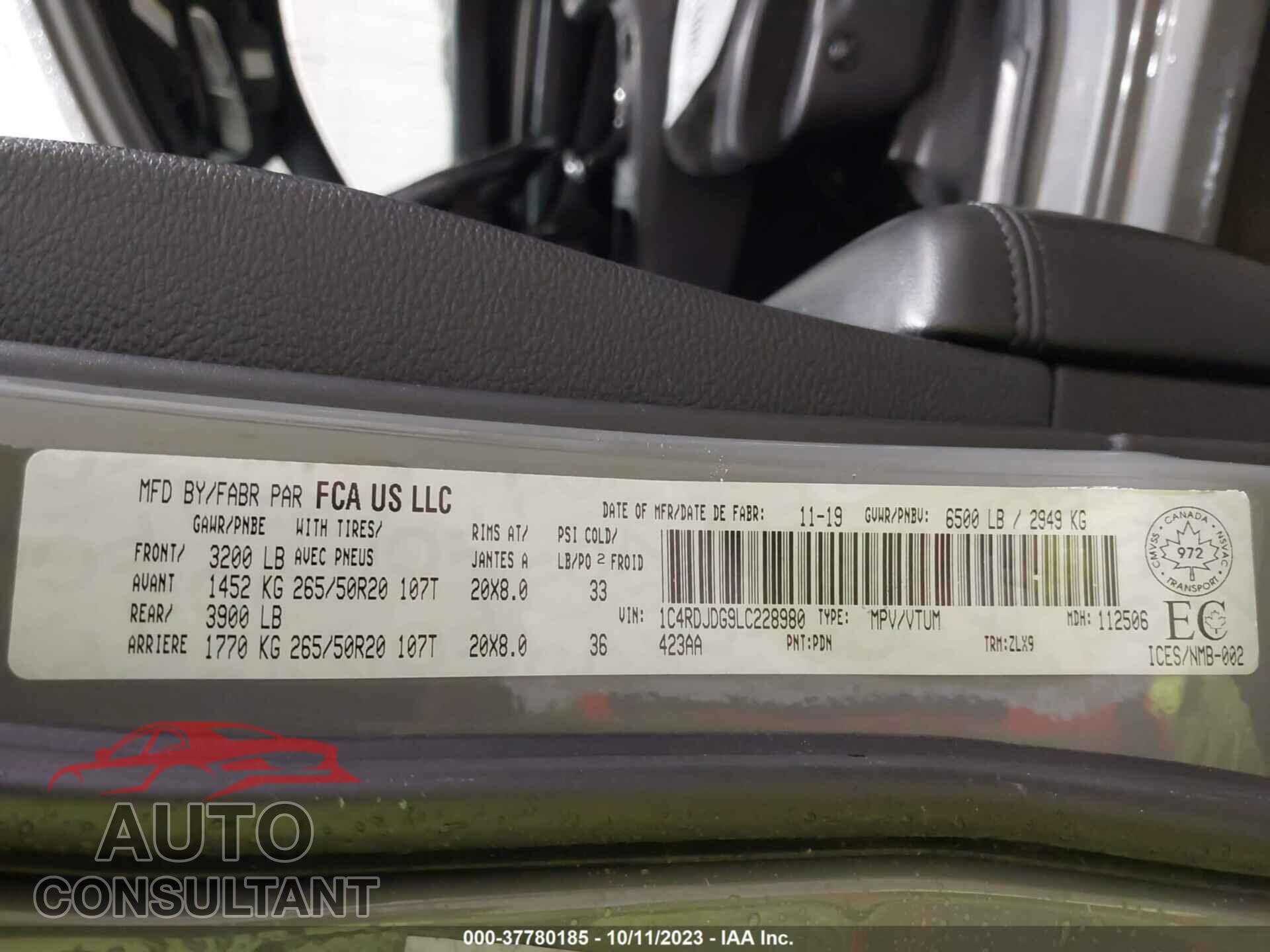DODGE DURANGO 2020 - 1C4RDJDG9LC228980