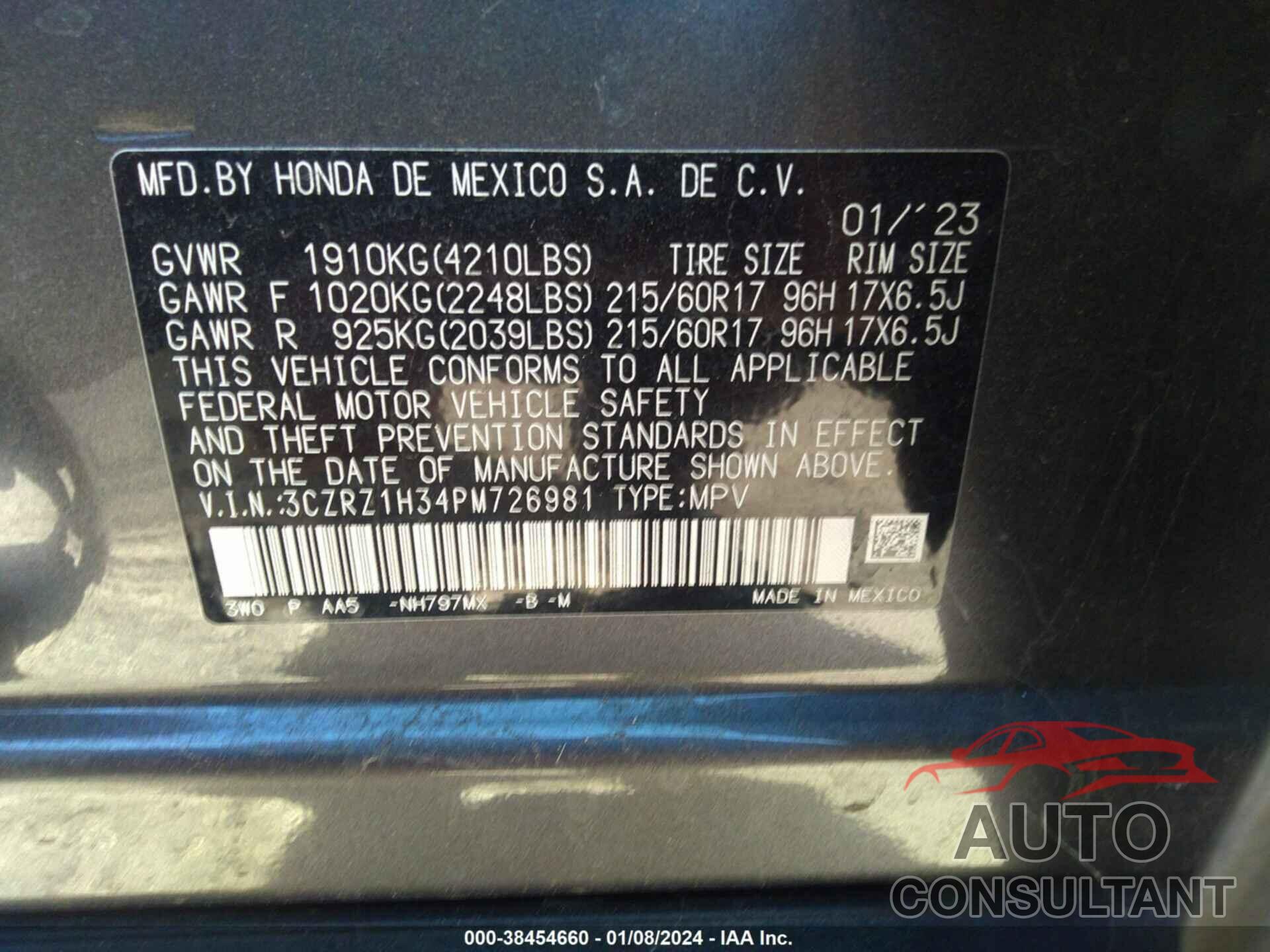 HONDA HR-V 2023 - 3CZRZ1H34PM726981