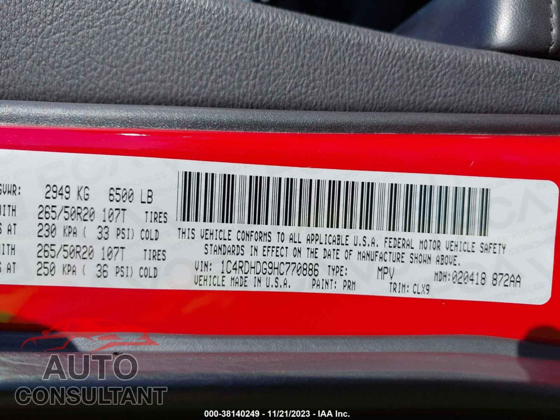 DODGE DURANGO 2017 - 1C4RDHDG9HC770886