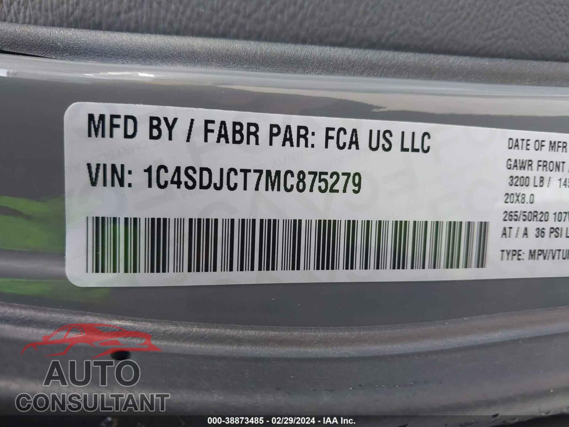 DODGE DURANGO 2021 - 1C4SDJCT7MC875279