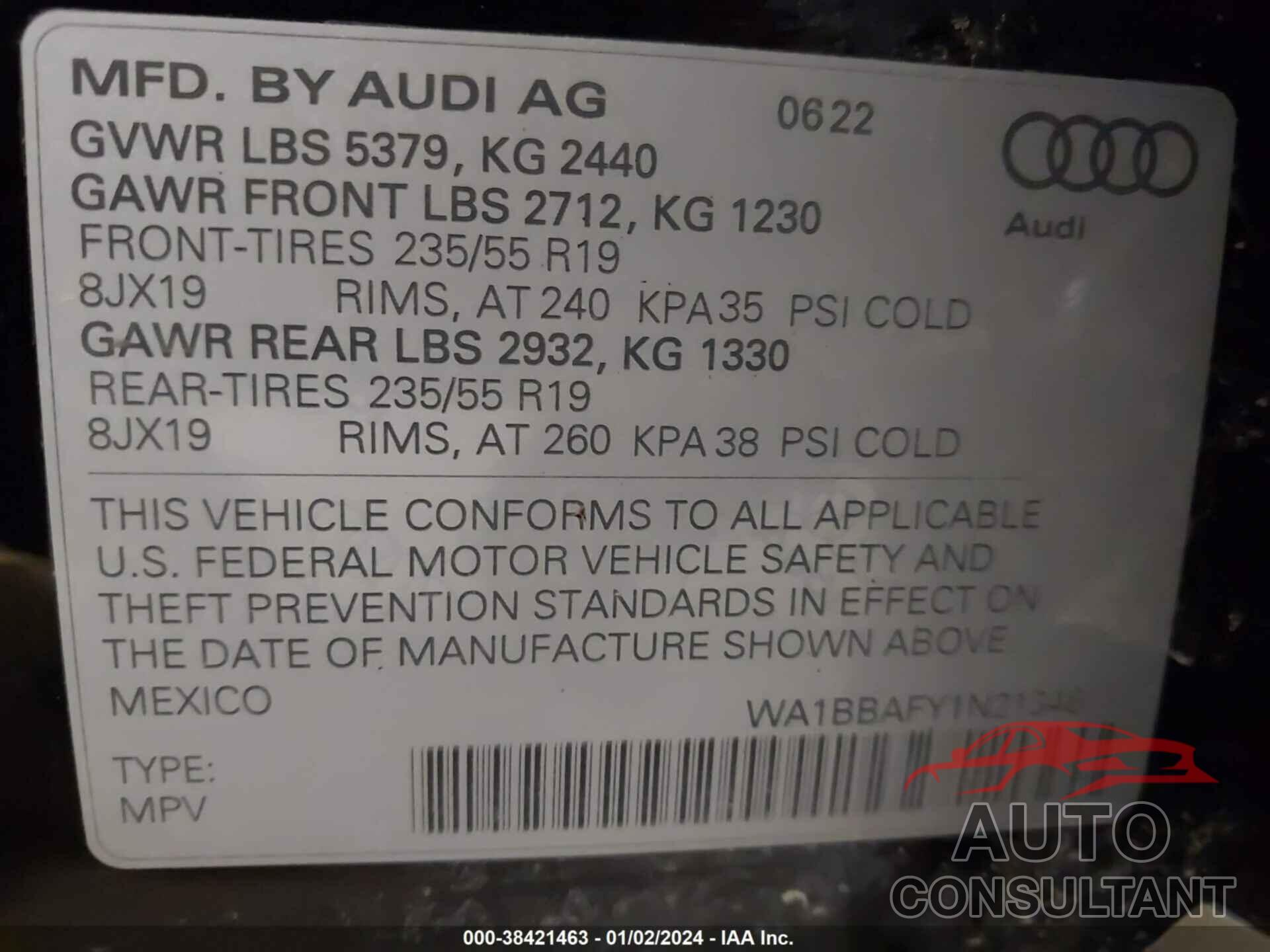 AUDI Q5 2022 - WA1BBAFY1N2134611